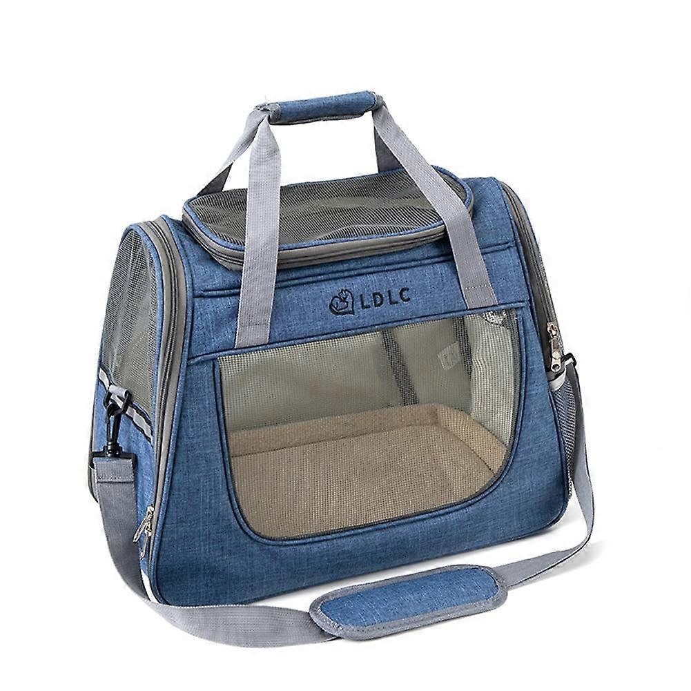 Foldable Pet Carrier with  Opening, Fleece Pad, Mesh, Strap, Holds 5kg (Blue)