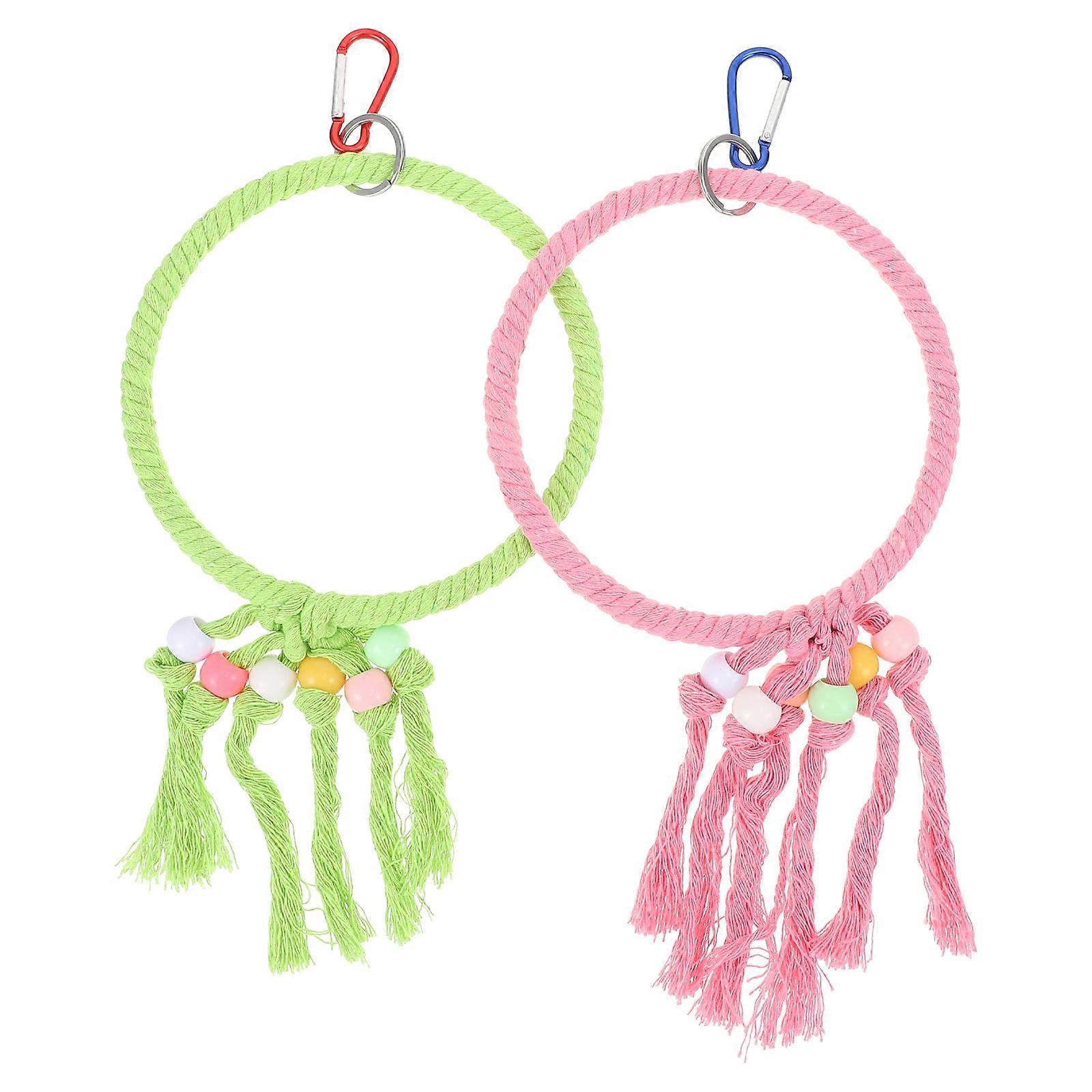 Assorted Color Cotton Rope Hanging Ring for Bird Use 2pcs Promoting Fun and Exercise 5.9 Inches