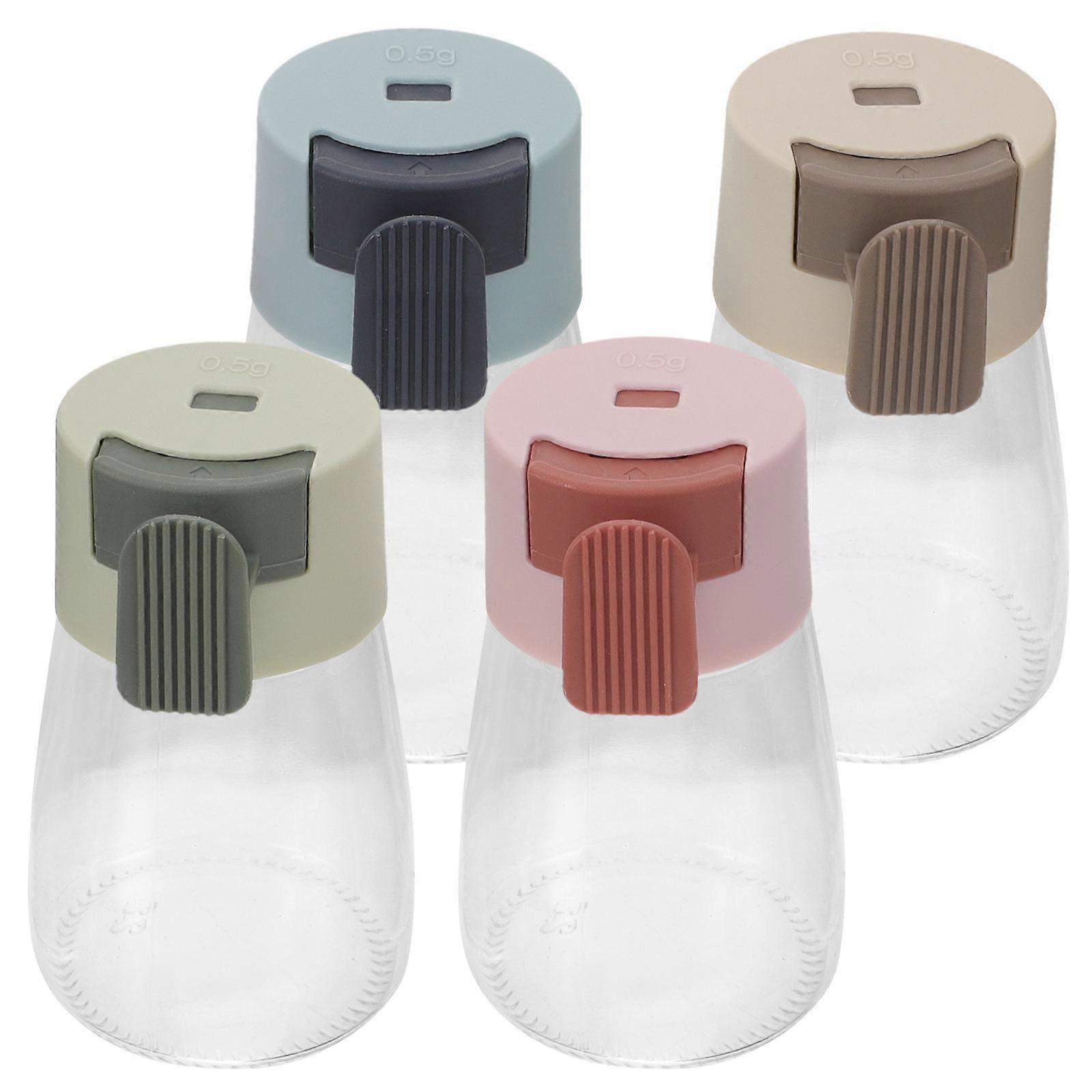 4Pcs Glass Spice Jars with Button Control Small Glass Bottles for Kitchen Salt and Seasoning