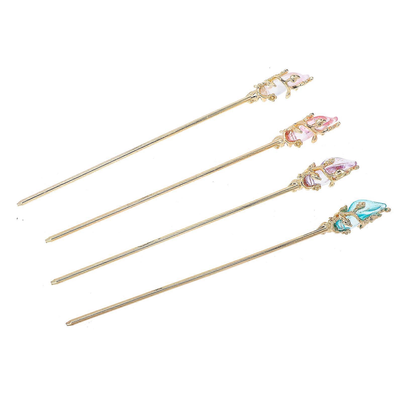 Baguettes à cheveux en alliage vintage 4pcs épingles à cheveux rétro pour Hanfu, style chinois élégant, léger et durable pour un usage quotidien et de fête
