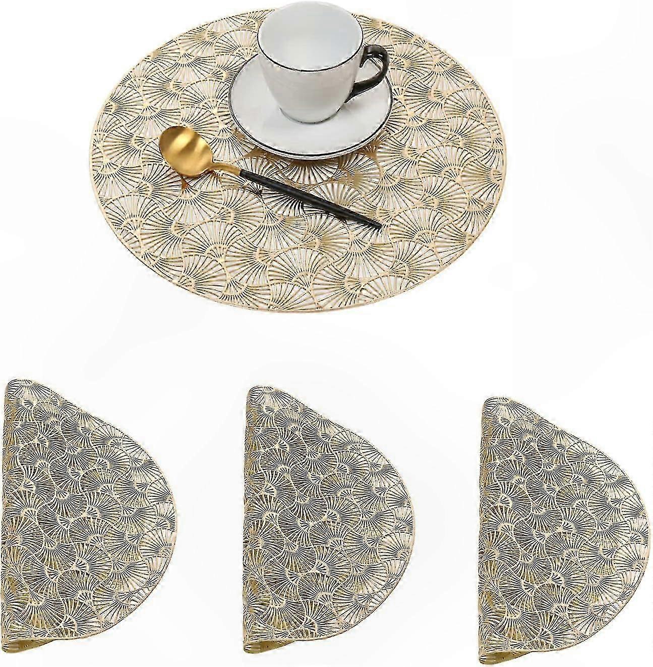 Ginkgo Leaf PVC Placemats Set of 4 Waterproof Table Mats with Decorative Design for Dining and Special Occasions (Gold)