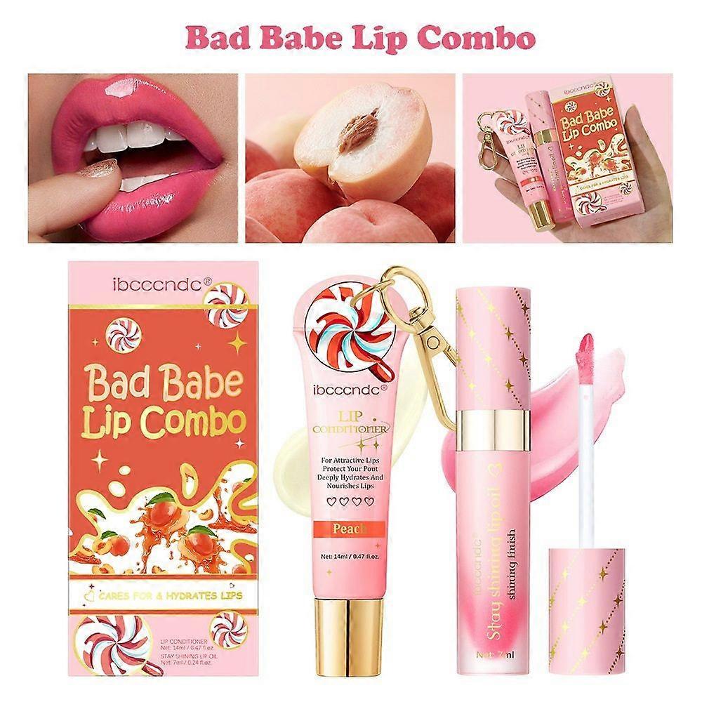 Lip Conditioner & Lip Oil Set with a Keychain, Moisturizing Natural Lip Care Set, Lip Gloss Balm For Dry and Chapped Lips, Gifts For Teenage Girls