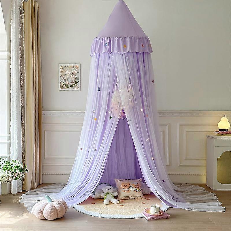 Bed Canopy for Girls, Double Layer Dome Mosquito Net (Purple)