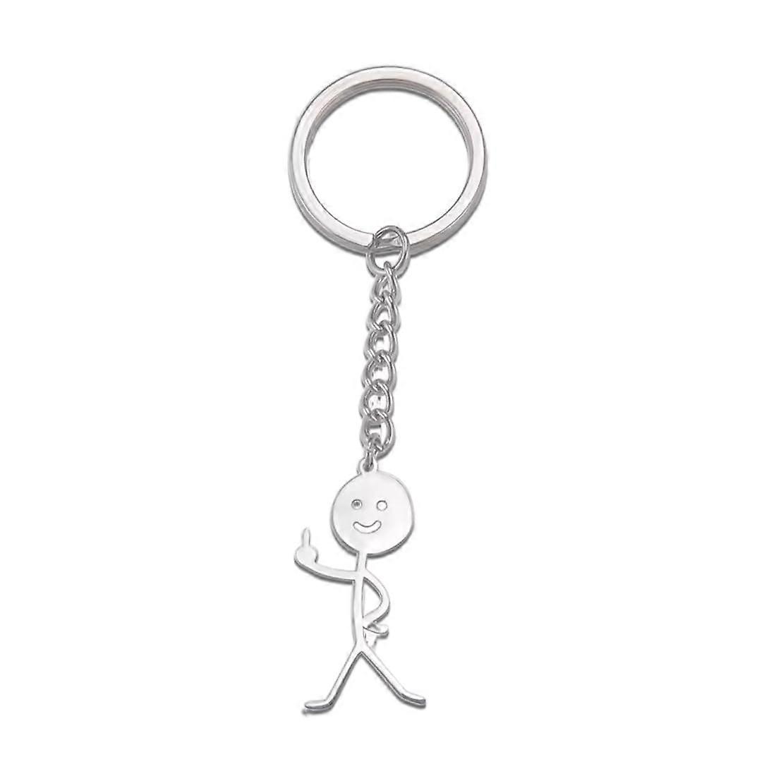 Funny Smiley Sign Language Keyring Stickman Cute Trend Bag Charm Car Keyring, silver
