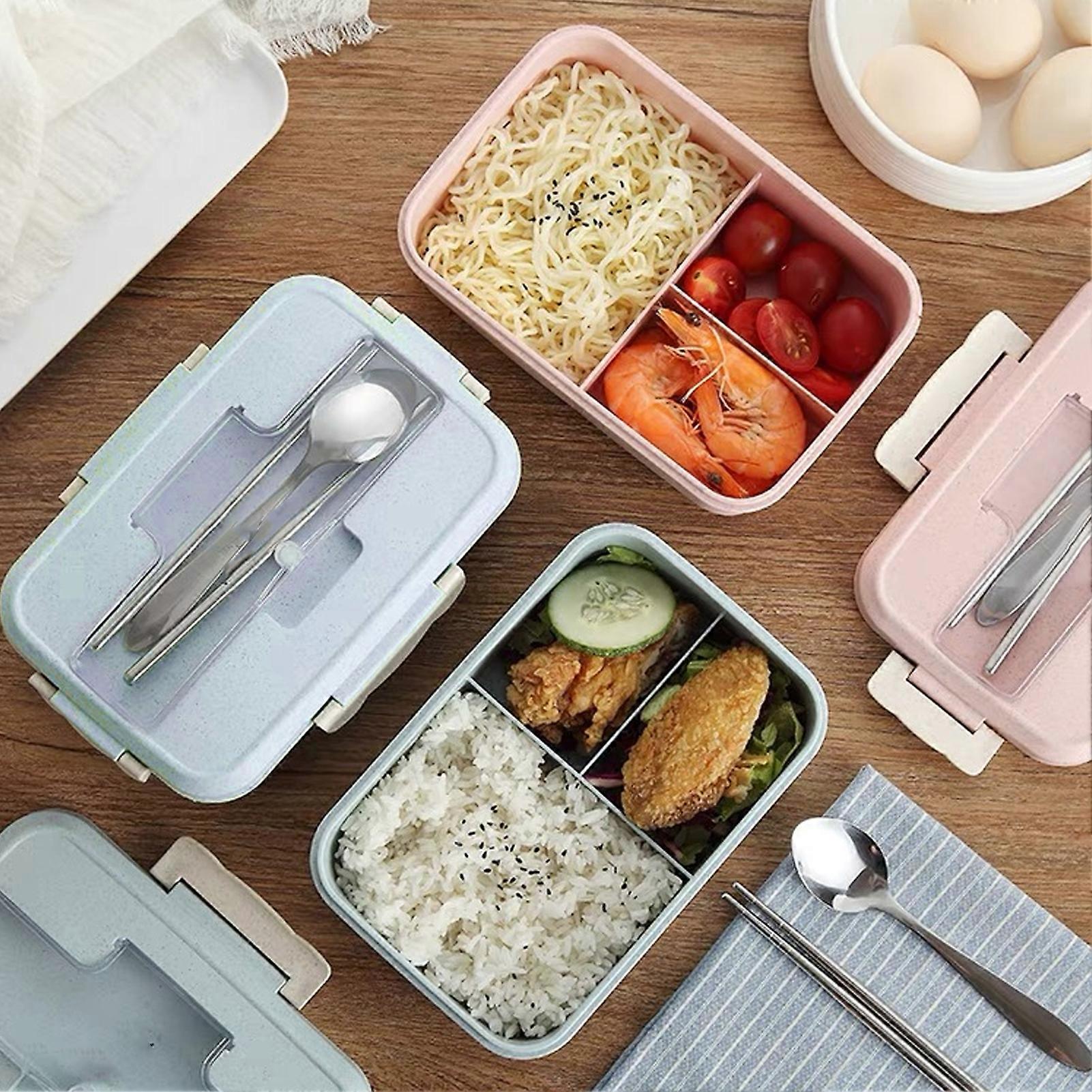 Leakproof 3 Compartment Bento Box 21x14x7cm with Spoon, Blue