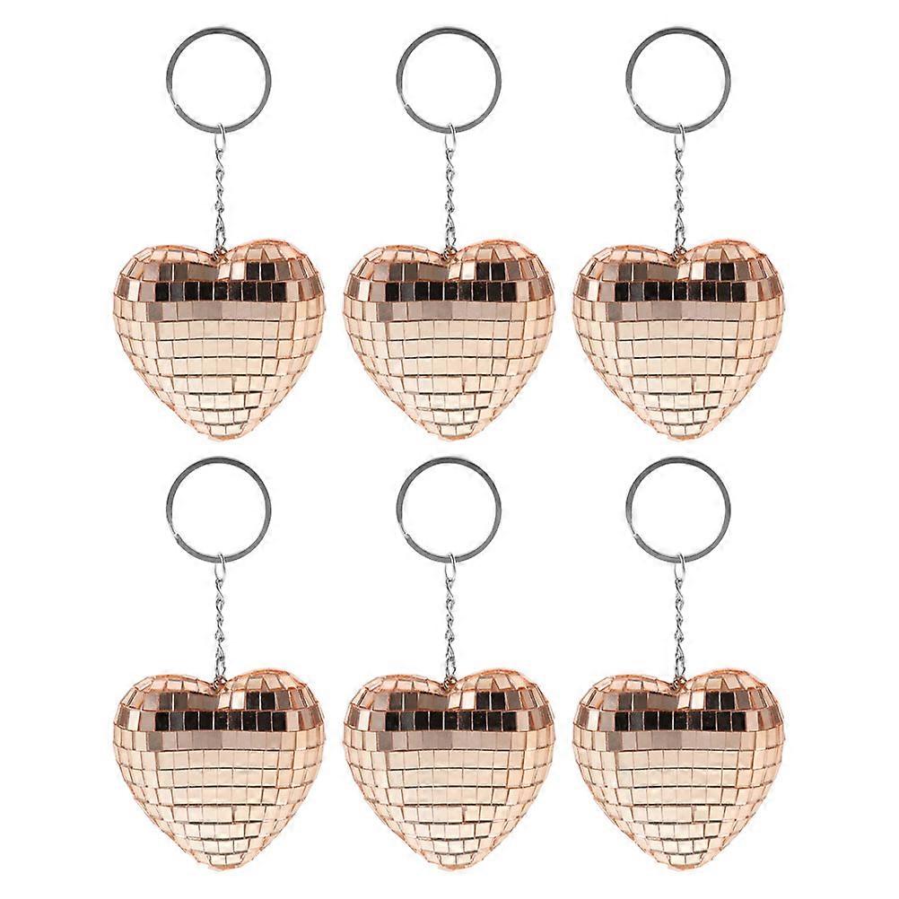 Heart Shaped Mirror Disco Ball Keychain Pendant – Reflective Mini Decoration for Bag Accessories (6pcs)