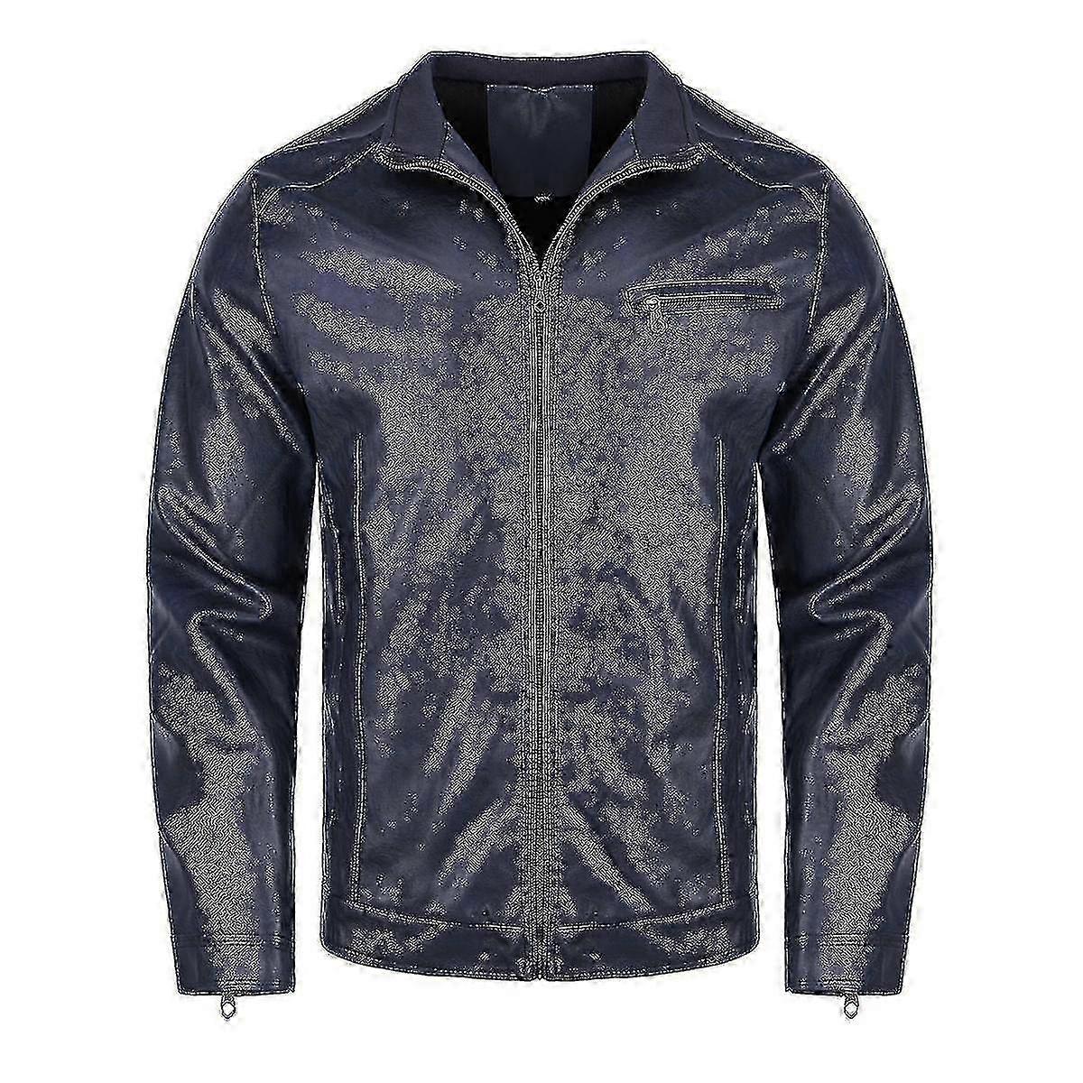 Herren Dicker Ständer Kragen Pu Lederjacke