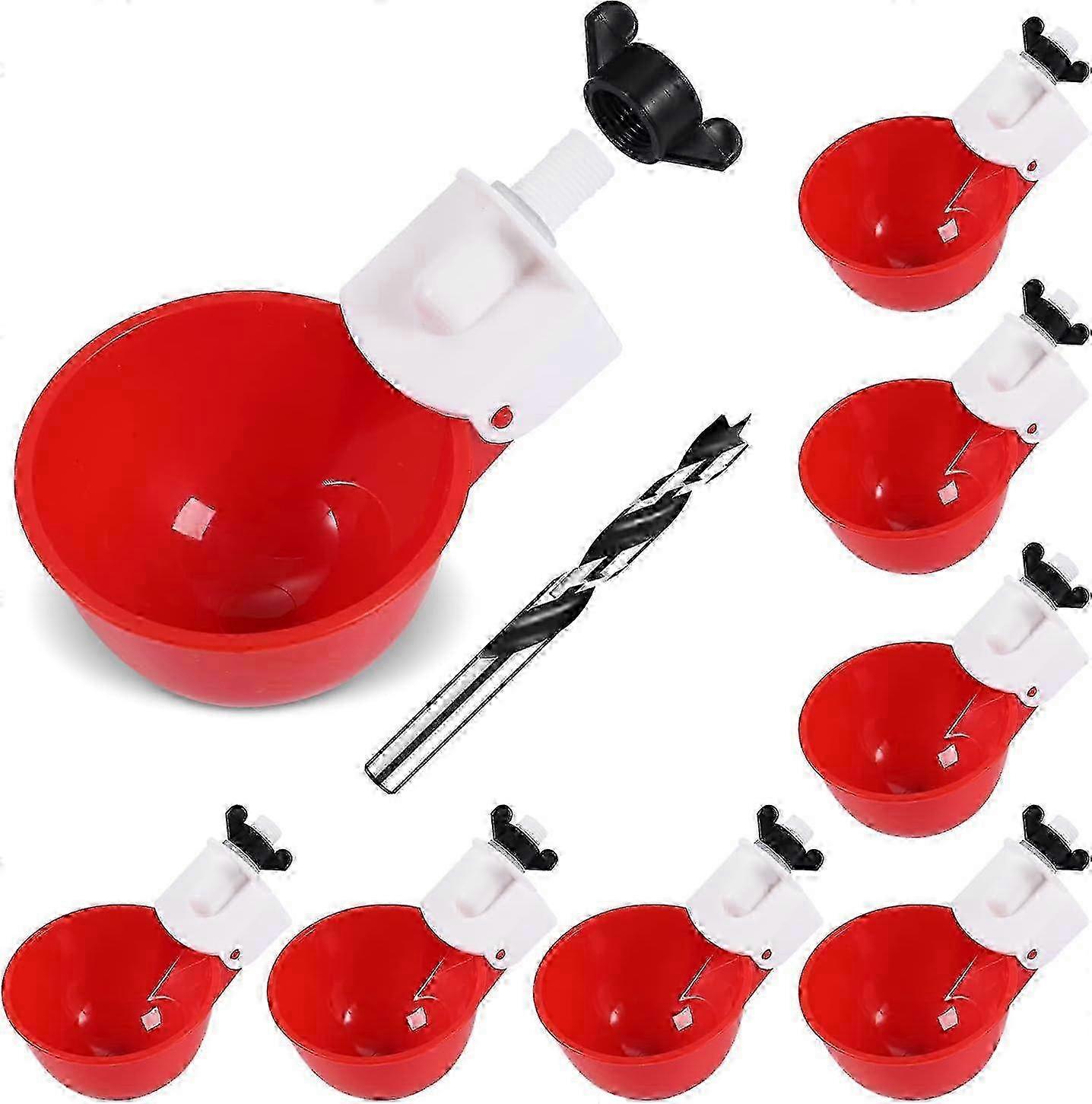 8-Pack Red Automatic Chicken Waterer Cups for Poultry, Ducks and Birds - Feeder with Easy Installation