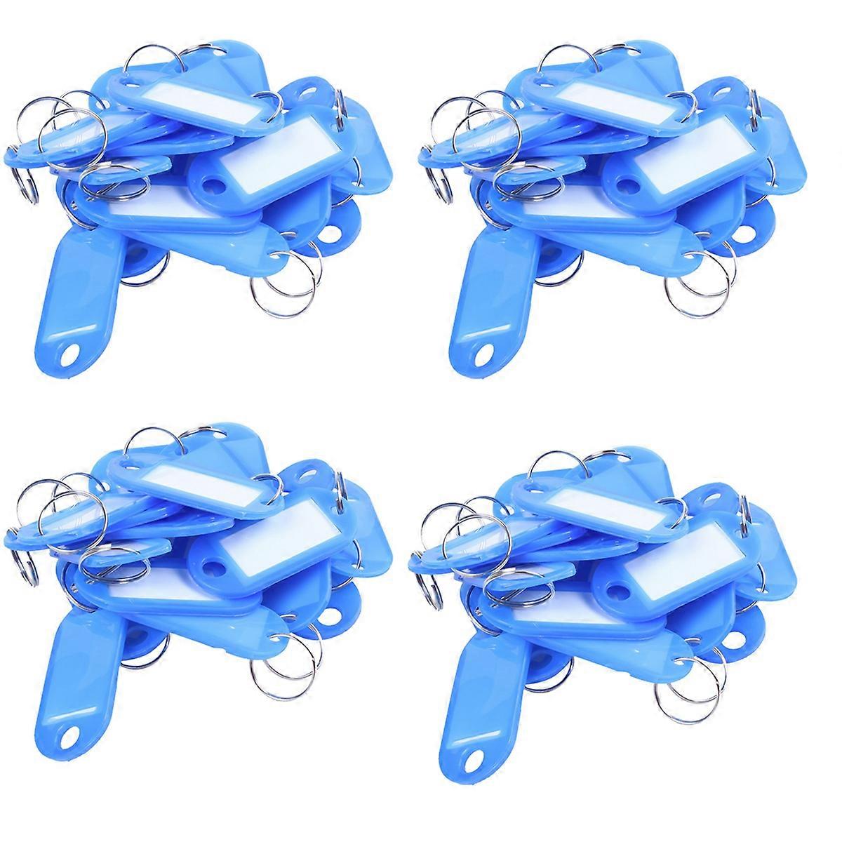 80 Pcs Key ID Label Tags Split Ring Keyring Keychain Blue