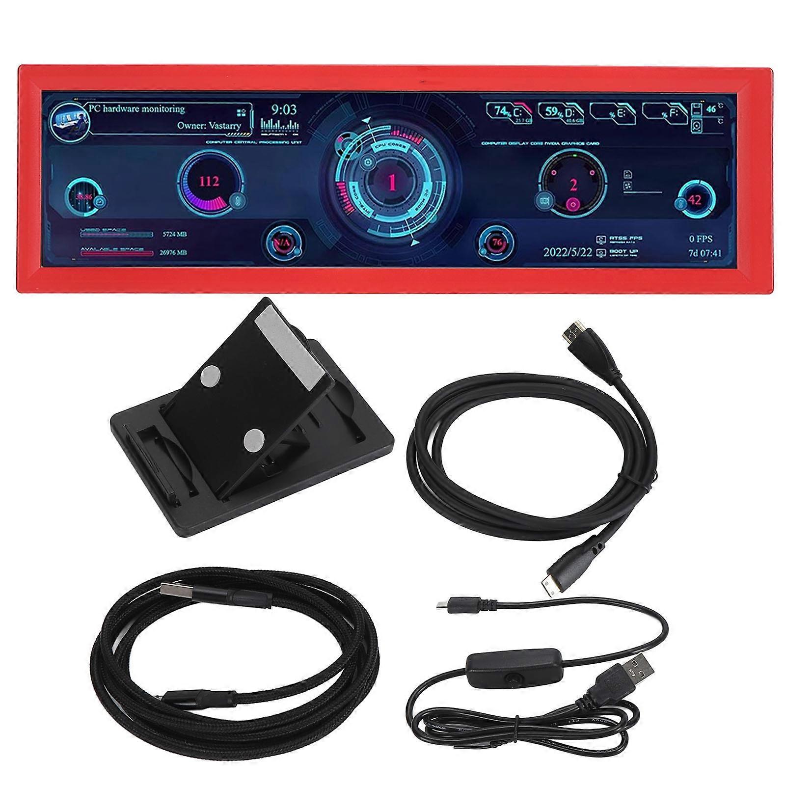 8.8 Inch Red PC Temperature Display HD IPS 1920x480 Secondary Screen for CPU Data