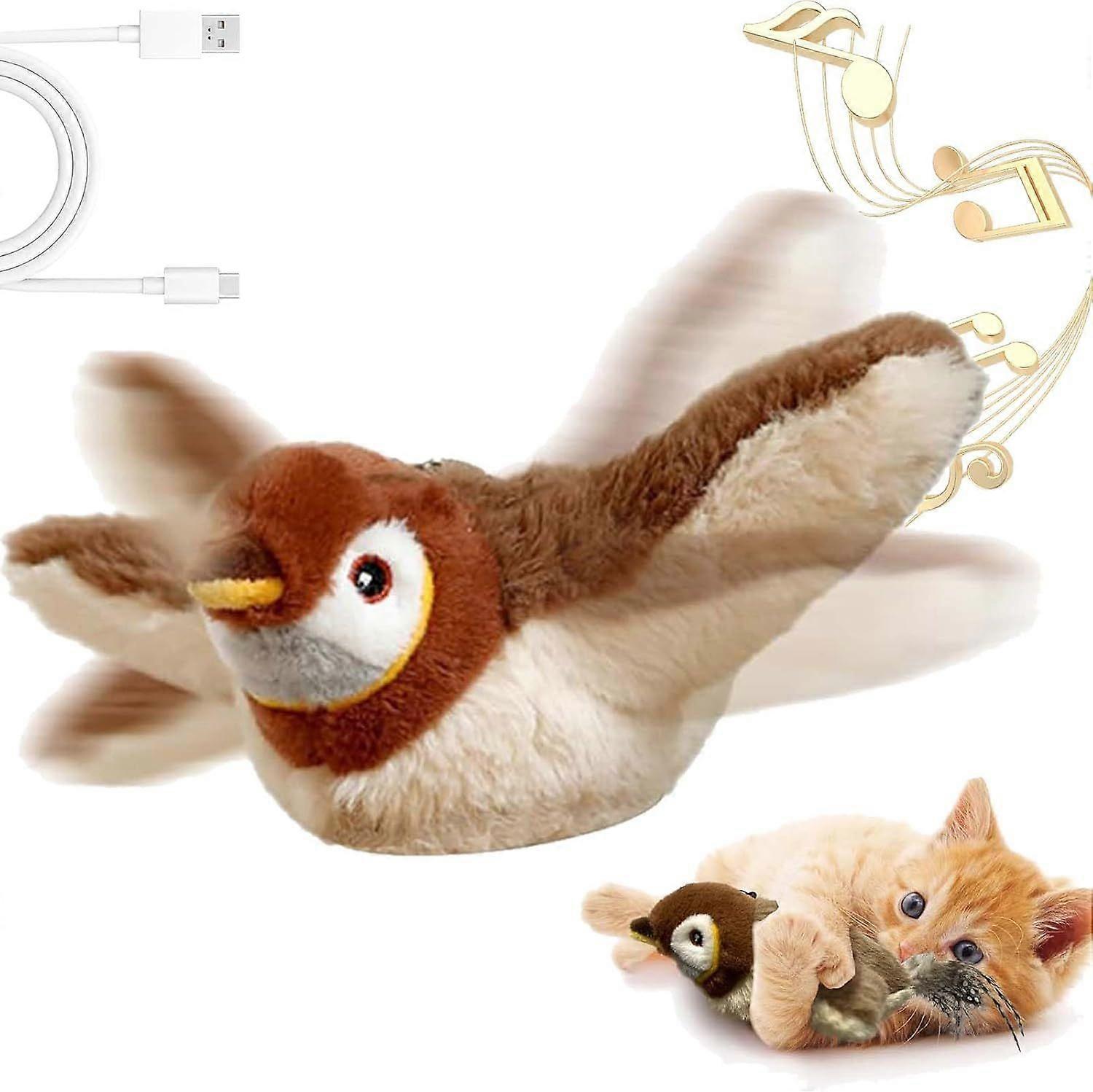 2025 New Flying Bird Cat Toy, Interactive Chirping Bird Cat Toy with Flapping Wings, Simulation Electric Sparrow Shaking Flying Bird Cat Toys for Indo