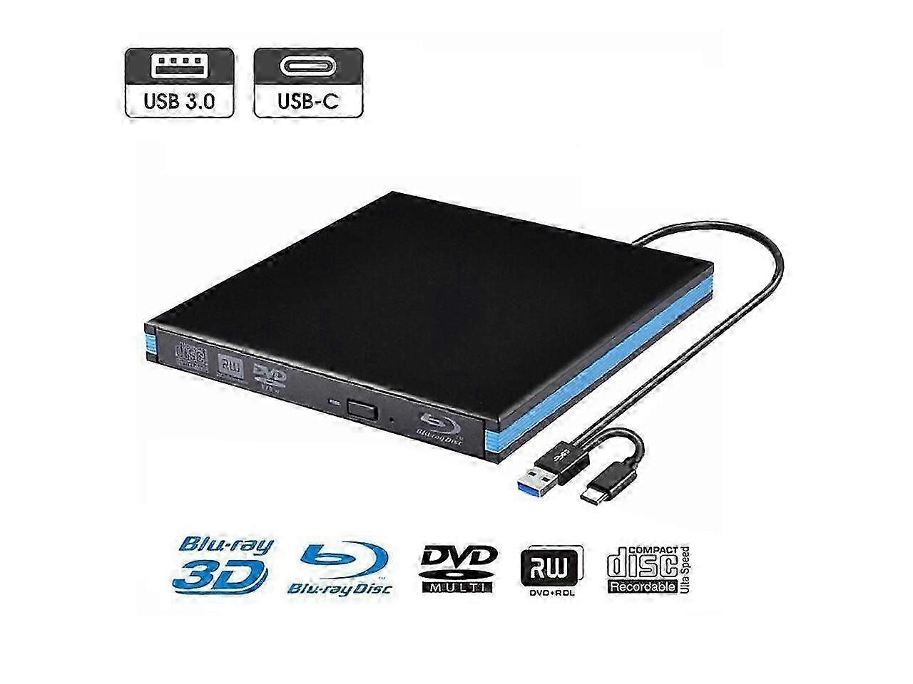 2025 External Blu-ray Drive DVD / BD Player Read/Write Portable Blu-ray Drive USB 3.0 and Type-C DVD Burner Blu-ray Drive Compatible with Windows, Mac