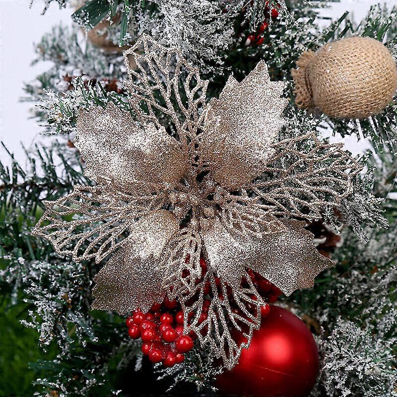 12-Piece Sparkling Artificial Poinsettia Flowers for Tree Decoration
