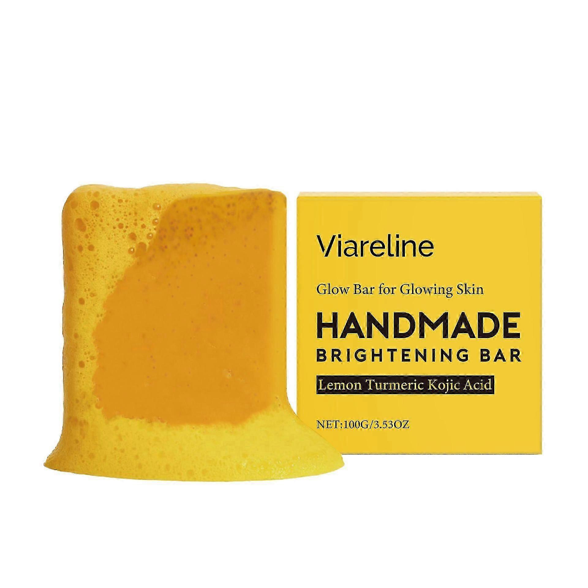 Lemon Turmeric Kojic Acid Soap Bar, Turmeric Soap Bar with Vitamin E for Dry Sensitive Skin, Handmade Glow Bar for Glowing Skin, Lemon Soap for Face,
