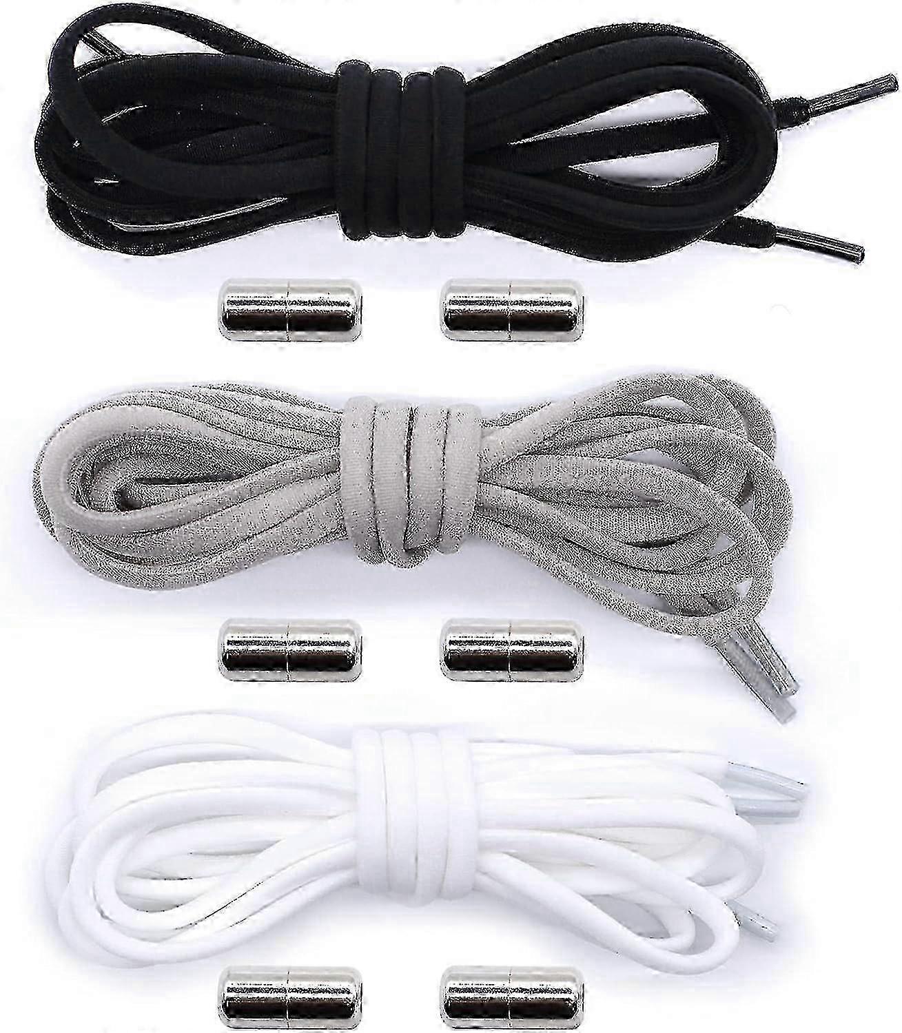 3 Pairs Pack Elastic Knotless Shoelaces With Metal Buckle Untied Shoelaces-Good