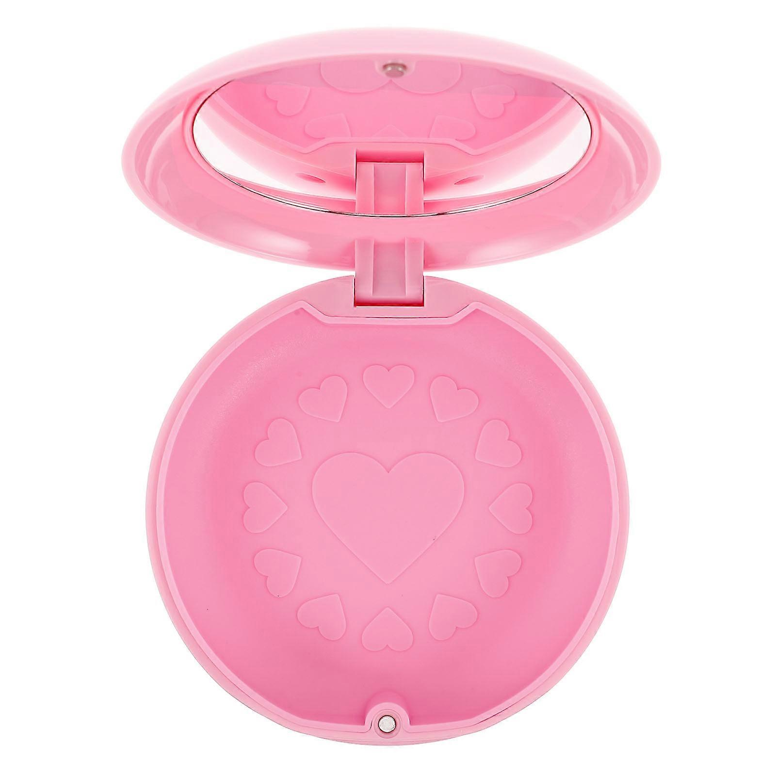 Portable Pink Retainer Case with Mirror for Oral Care 4Pcs Compact Holder
