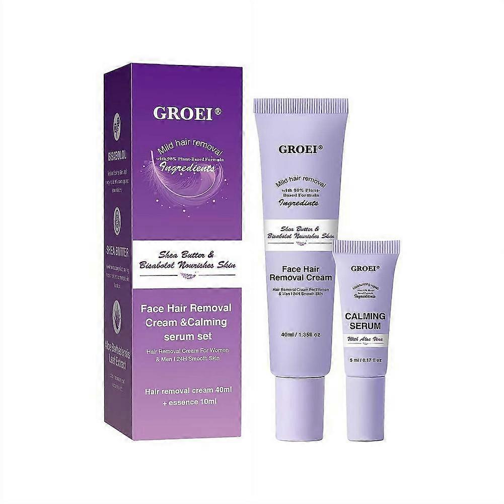 Purple Hair Removal Cream for Face Lips Sensitive Skin Gentle Formula with Plant Essence 40ml+10ml At-Home Hair Remover