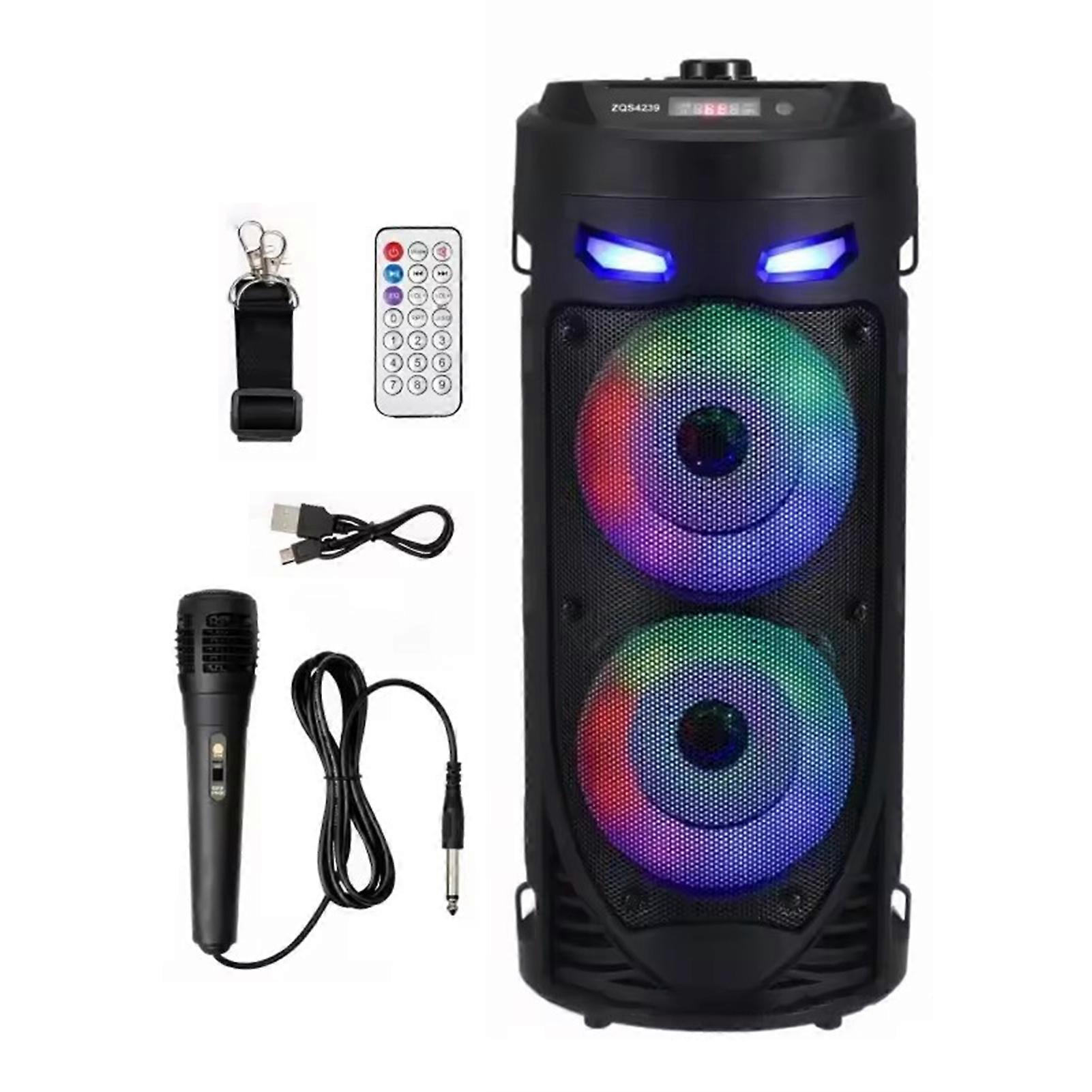 Dual 4-inch Portable Bluetooth Speaker With Microphone, Karoake Party Speaker with Colorful Lights, Loud Stereo Sound