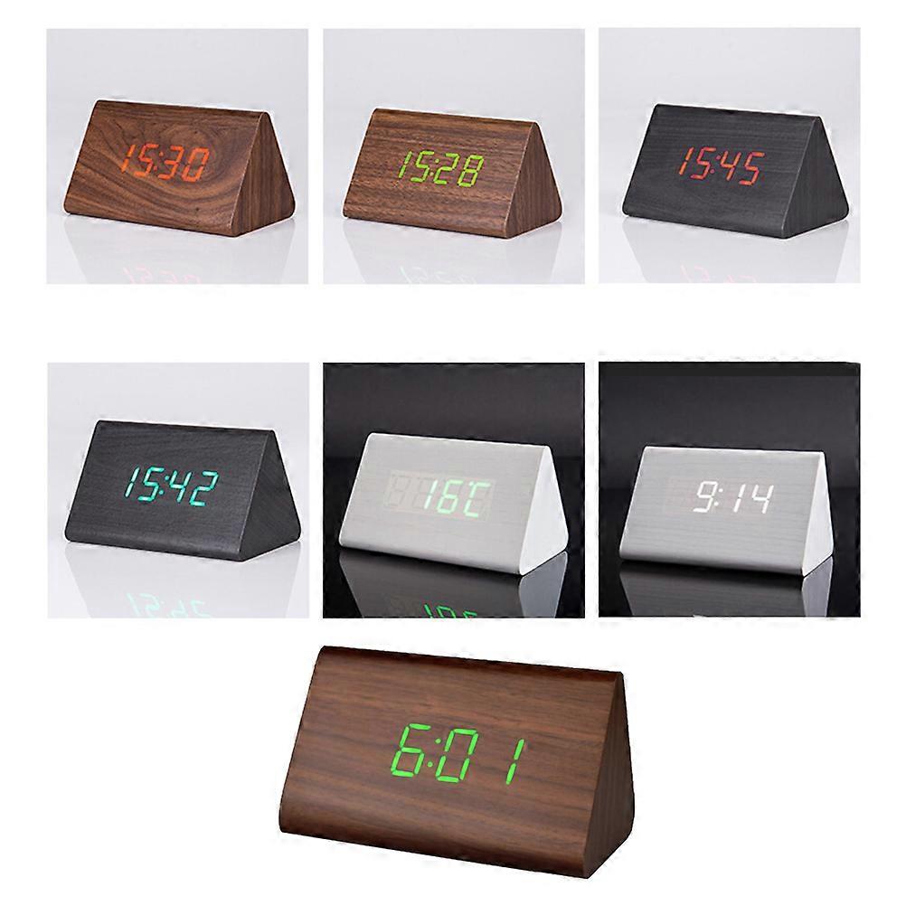 Classic LED Desk Clock With Temperature Display And Alarm Functions Ideal For Home Use In Brown Wood Design 2Pcs