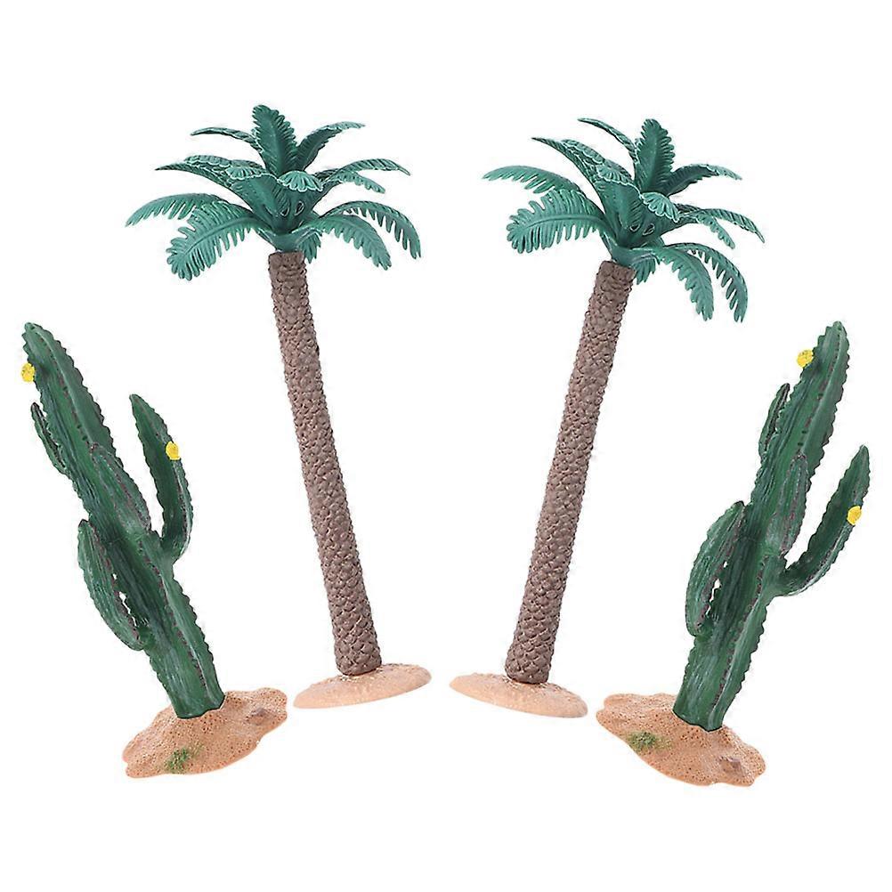 4Sets Miniature Trees Model for Decoration Olive Green PVC Material