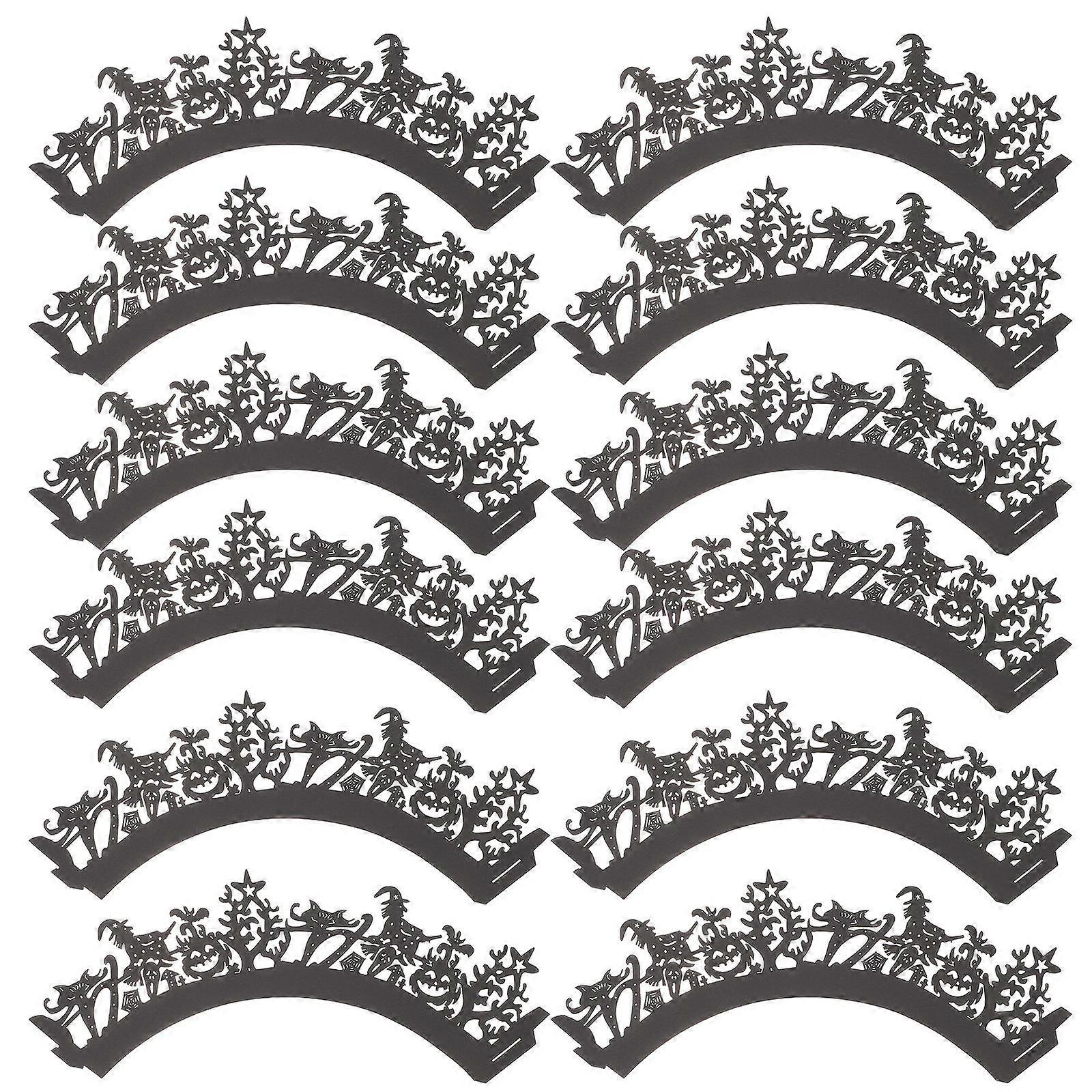 Black Halloween Cake Decor Hollow-Out Wrapper for 96Pcs Use