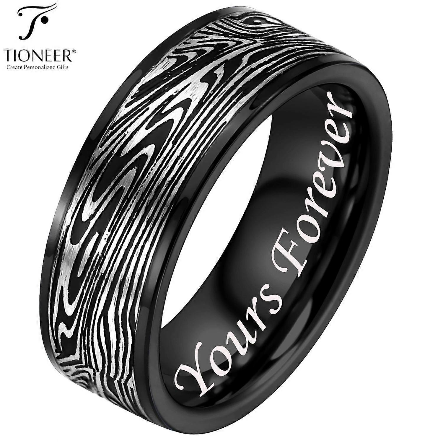 Tungsten Carbide Band w/ Flowing River Damascus Design 8mm Ring in Black or Blue