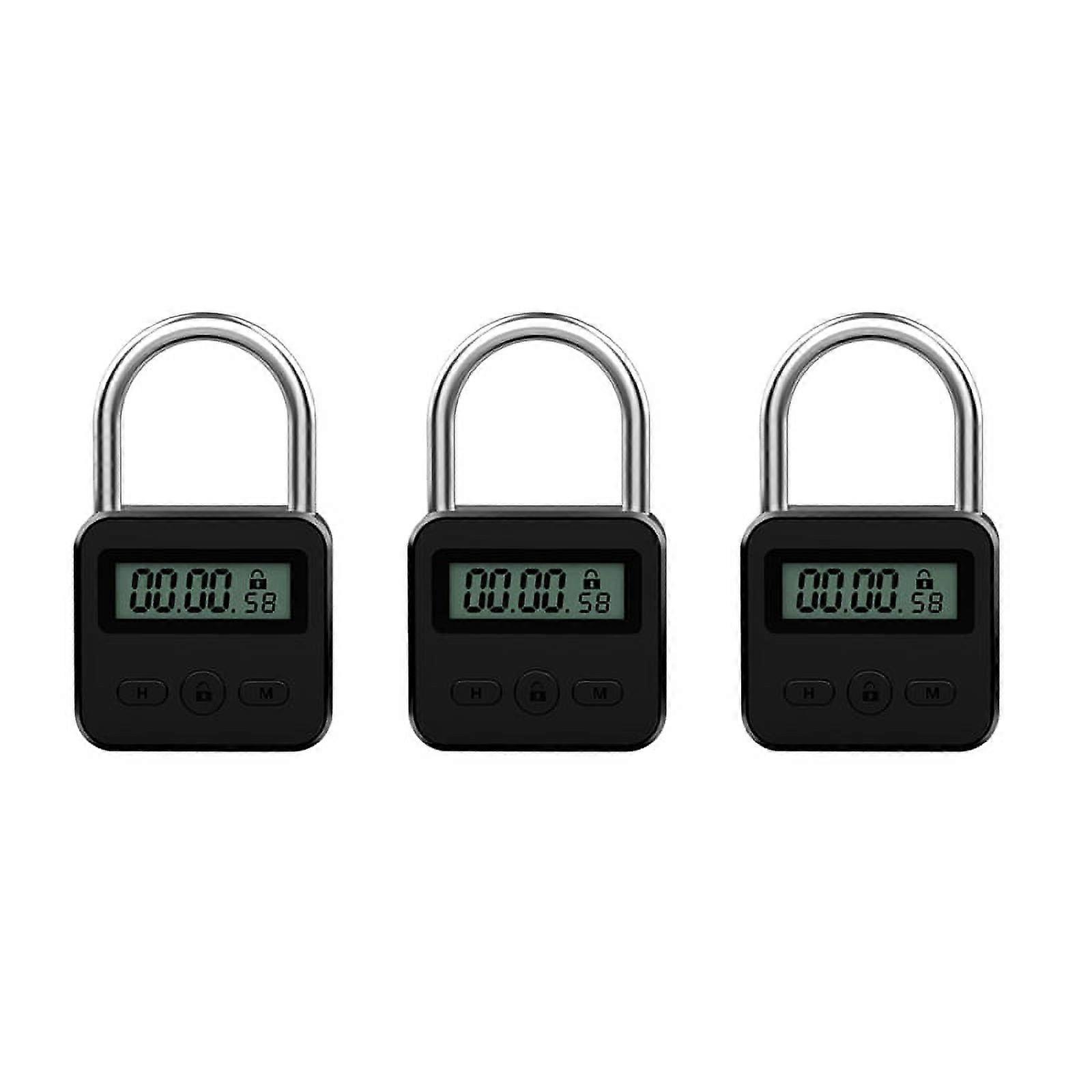 3X Metal Lock LCD Display Multi-Function Electronic Time 99 Hours Max Timing USB Rechargeable Padlock,Black