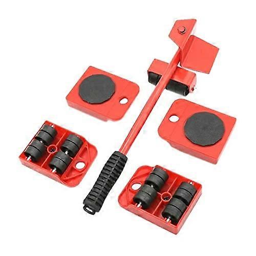 Heavy Furniture Moving Tool 4Piece Panel With Crowbar Lifter Wheel System Red For Home Trolley Transport Set