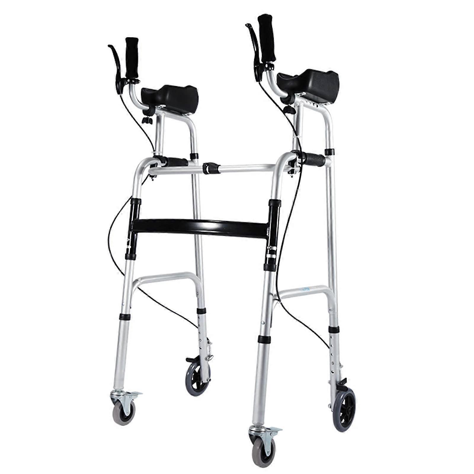 Walking Aids Folding Upright Rollator With Brakes And Forearm Support, Lightweight Aluminum Frame, Leather Seat