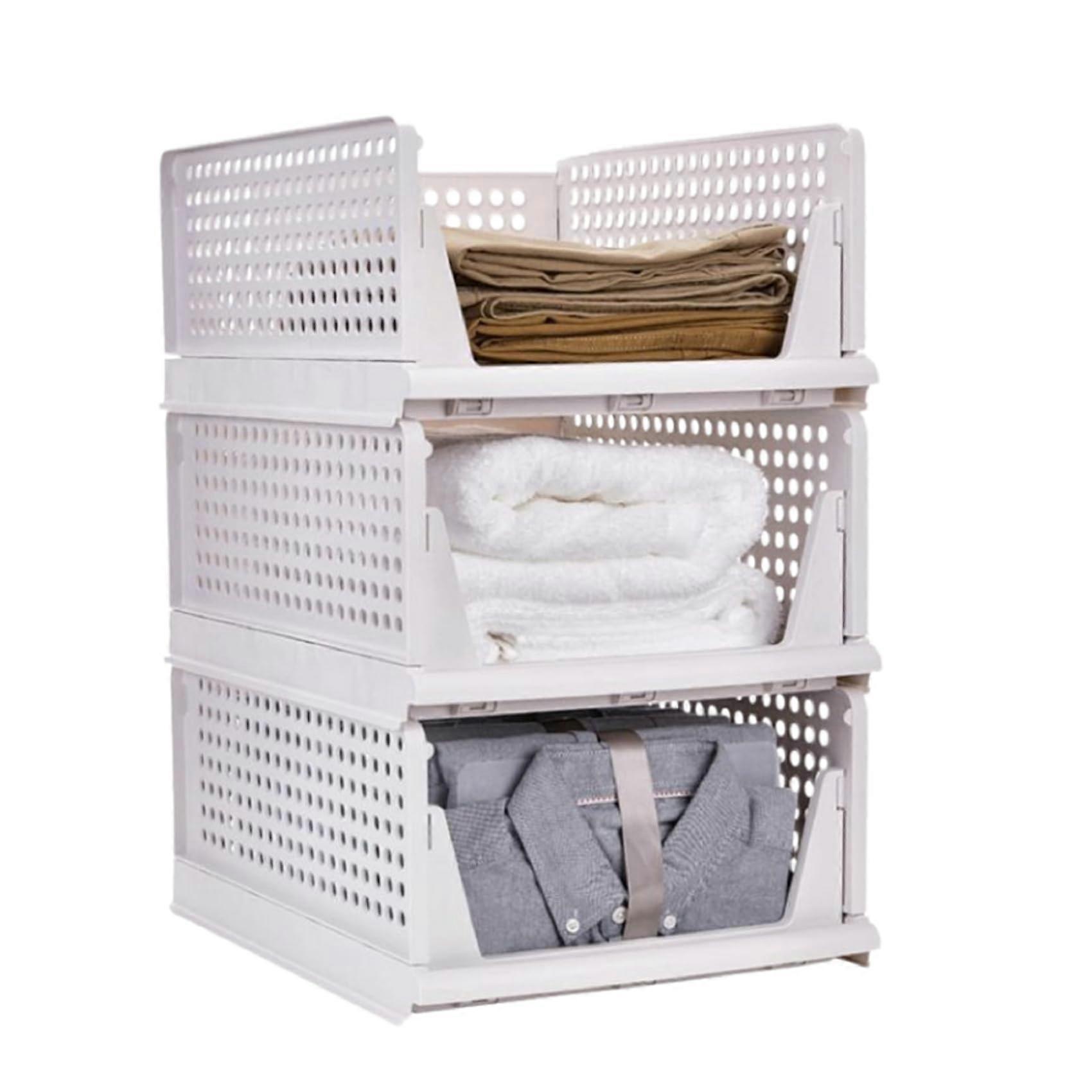 Wardrobe Storage Organiser White Folding Storage Boxes 3 4 6 8 Pack Plastic Cupboard Organiser Shelf Stackable Drawers