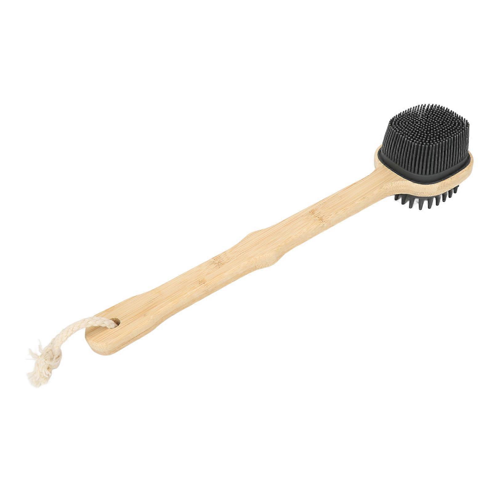 Long Handle Bath Brush with Handing Rope Silicone Shower Back Brush with Soft and Stiff Bristles 