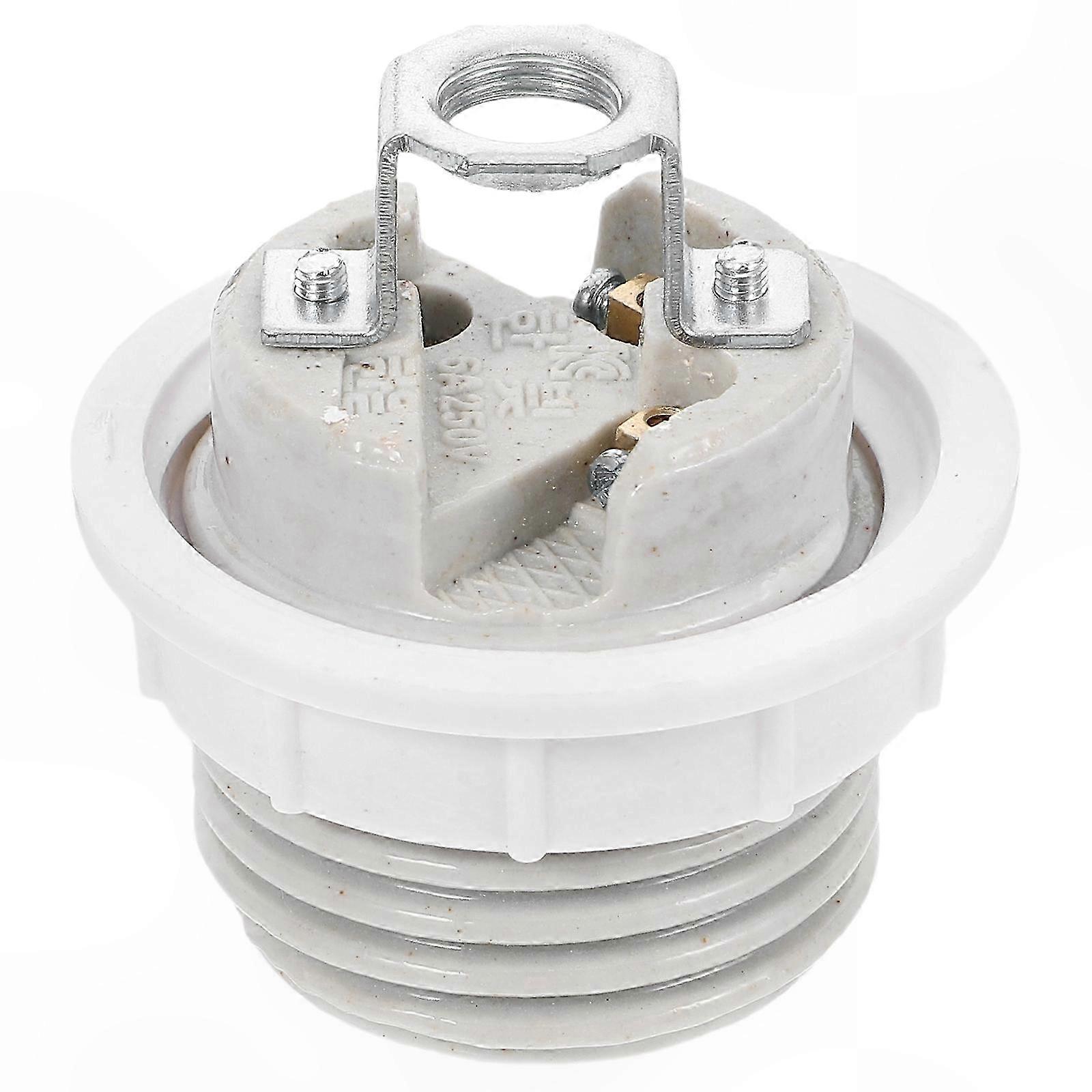 White E27 Ceramic Lamp Holder, Round Porcelain Light Socket Replacement for DIY Ceiling Fixtures, 1Set