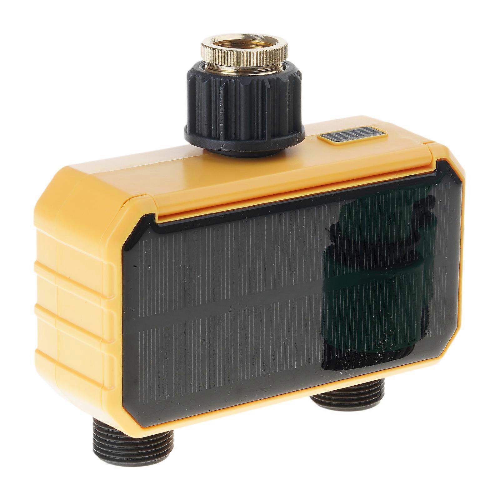 Efficient  Garden Irrigation Timer Green Energy Solar Watering Timer Controller with Double Valves for Outdoor Use Multicolor