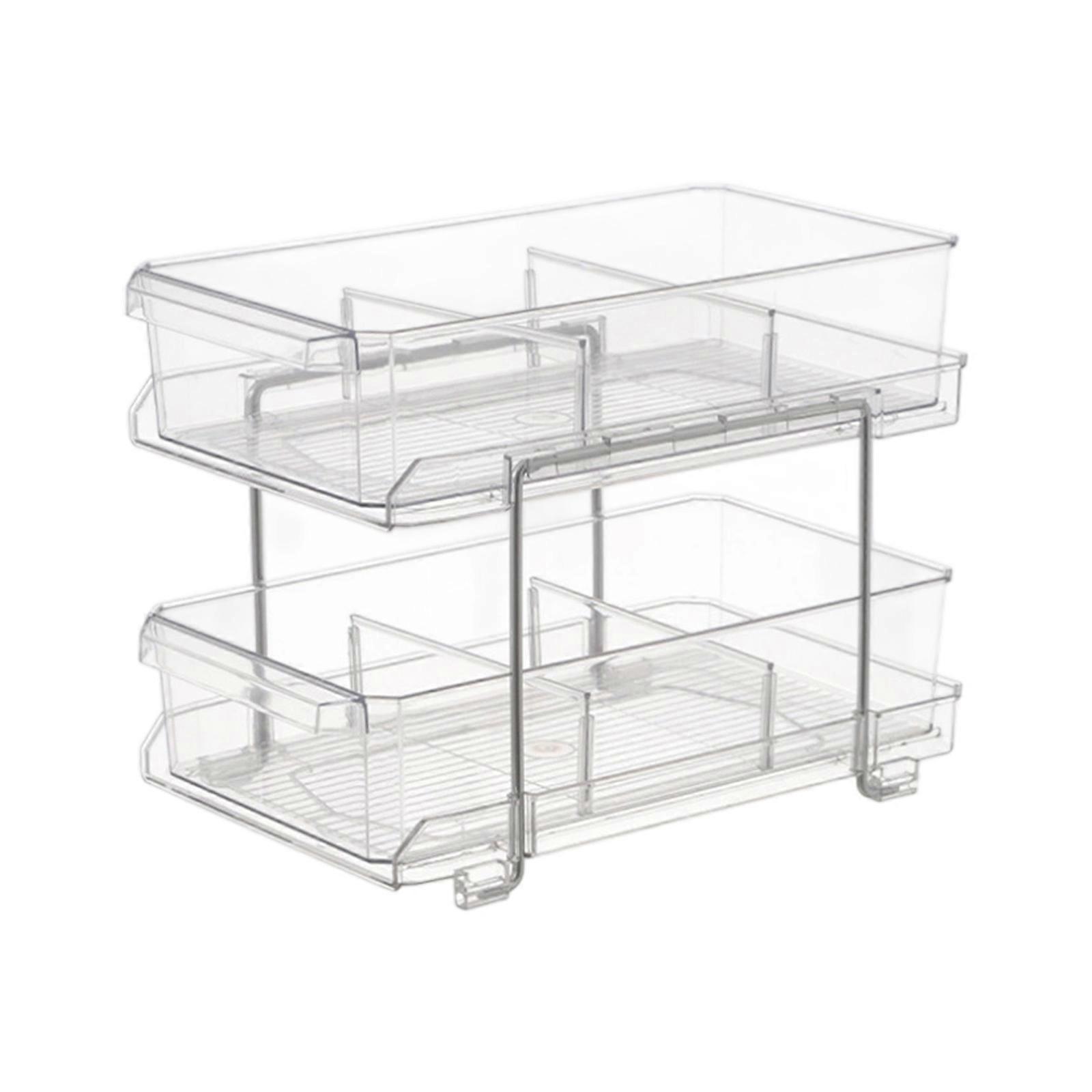 2 Tiers Kitchen Bathroom Storage Rack Under Sink Storage Box Slide Out Clear Storage Container With Dividers Enduring Multicolor
