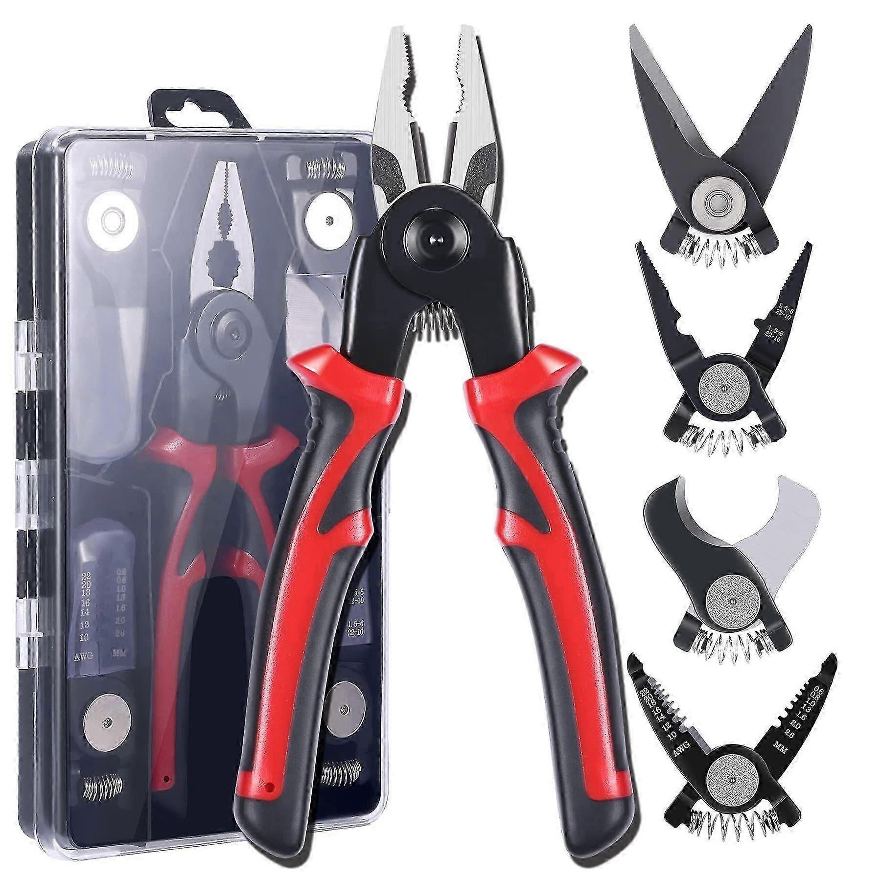 5-in-1 Multifunctional Needle Nose Linesman Pliers with Replaceable Head & Crimper