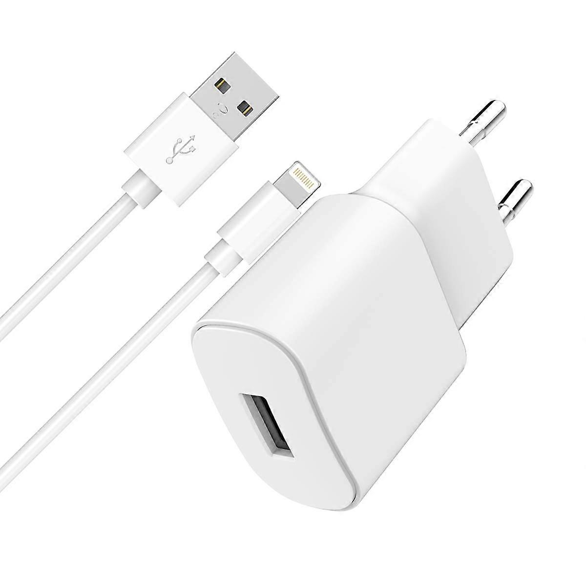 Cargador de red USB A 2.4A FastCharge USB A/Lightning Cable, Blanco