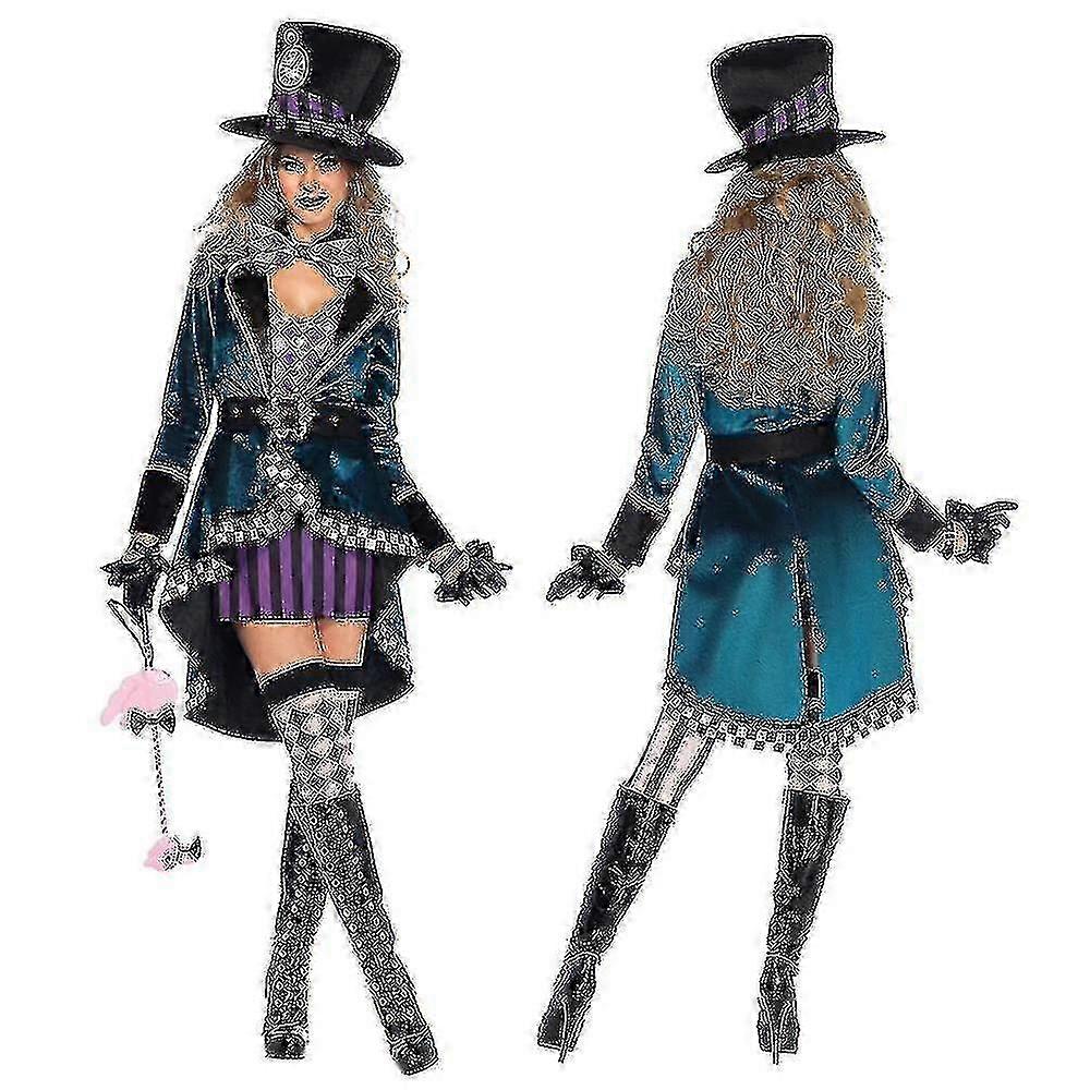 女性コスプレコスチュームマッドハッター大人の衣装ファンシードレスプラスサイズハロウィーンパーティーカーニバル魔女コスチューム_oa