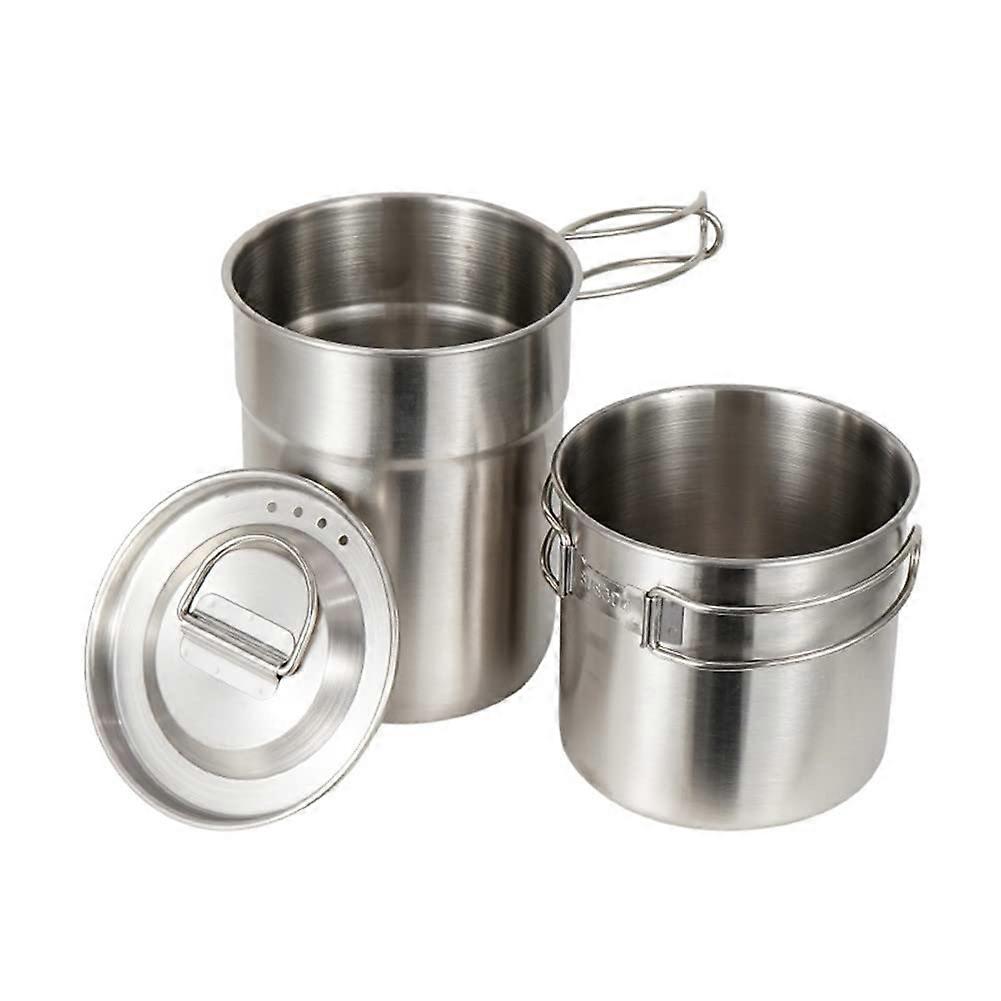 Set Of 2 Camping Pots With Stainless Steel Cup And Kettle With Lid And Handle, Lightweight Rustproof Camping Cookware
