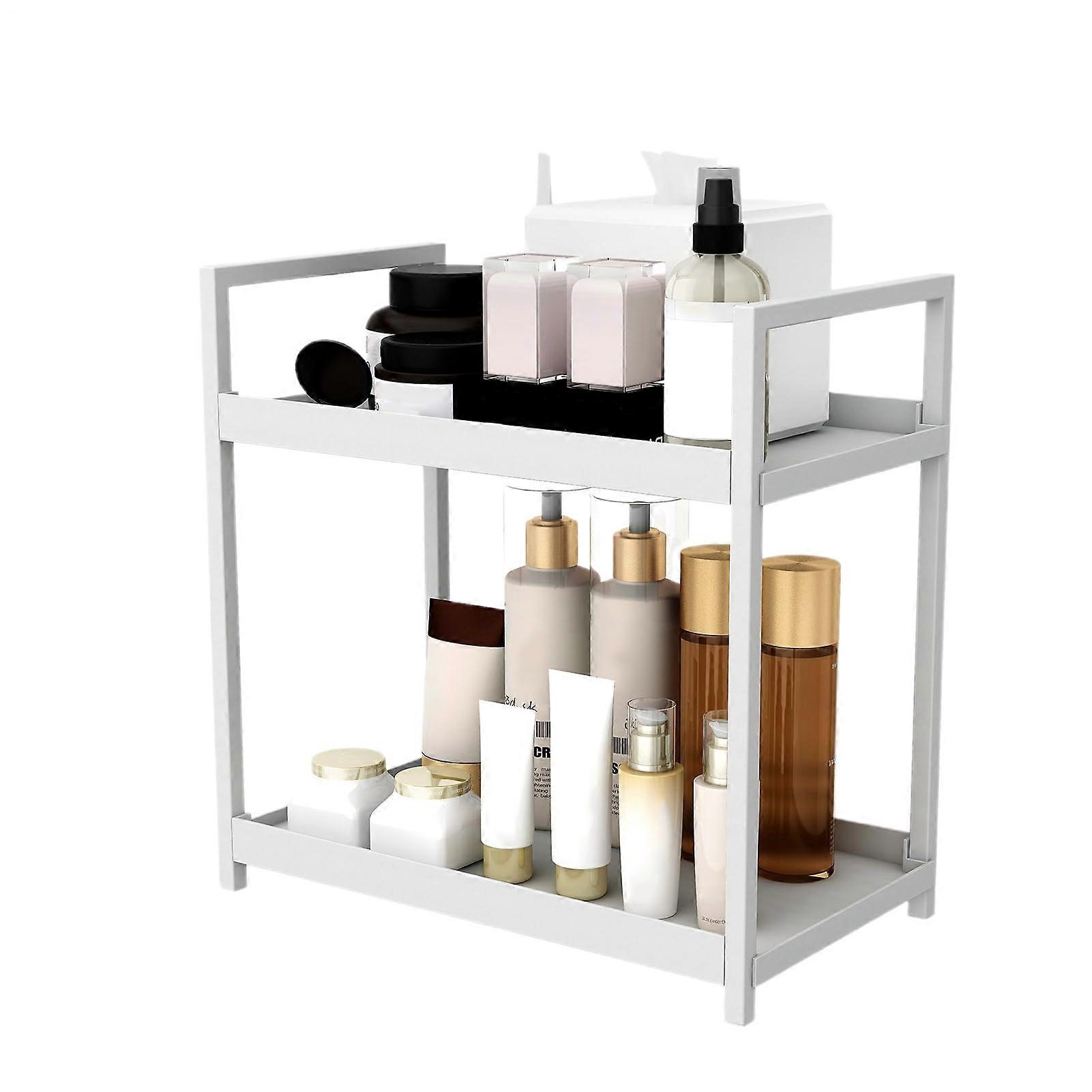 2 Tier Desktop Shelf Bathroom Counter Organizer, Double Layer Kitchen Shelf, Freestanding White For Cosmetics, Books