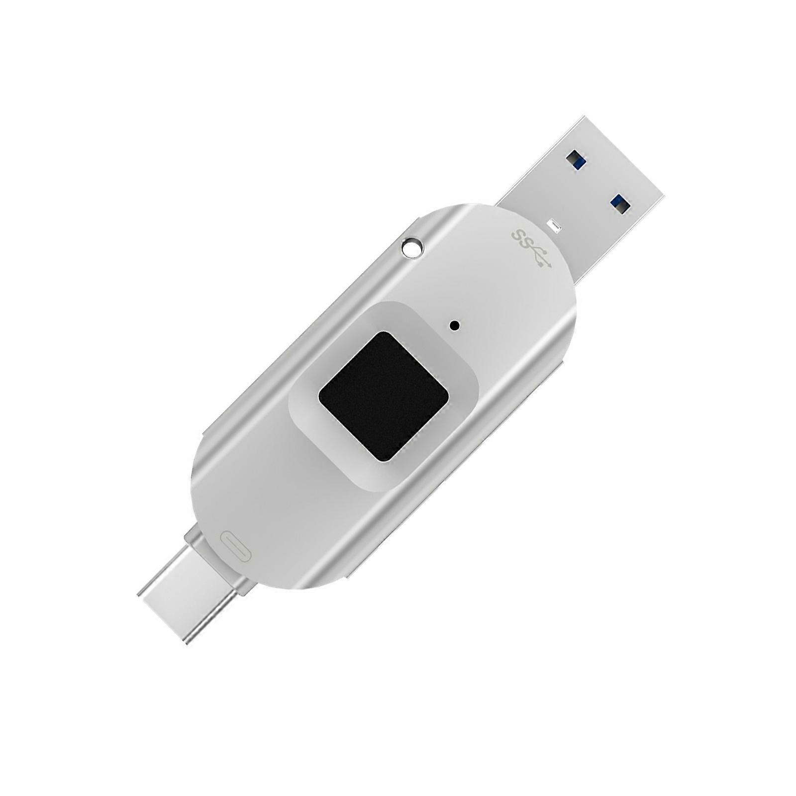 USB3.0 Double Interfaces Flash Drive Fingerprint Metal Body Design 5Gbps Transfer Rate Expandable Storage Multicolor