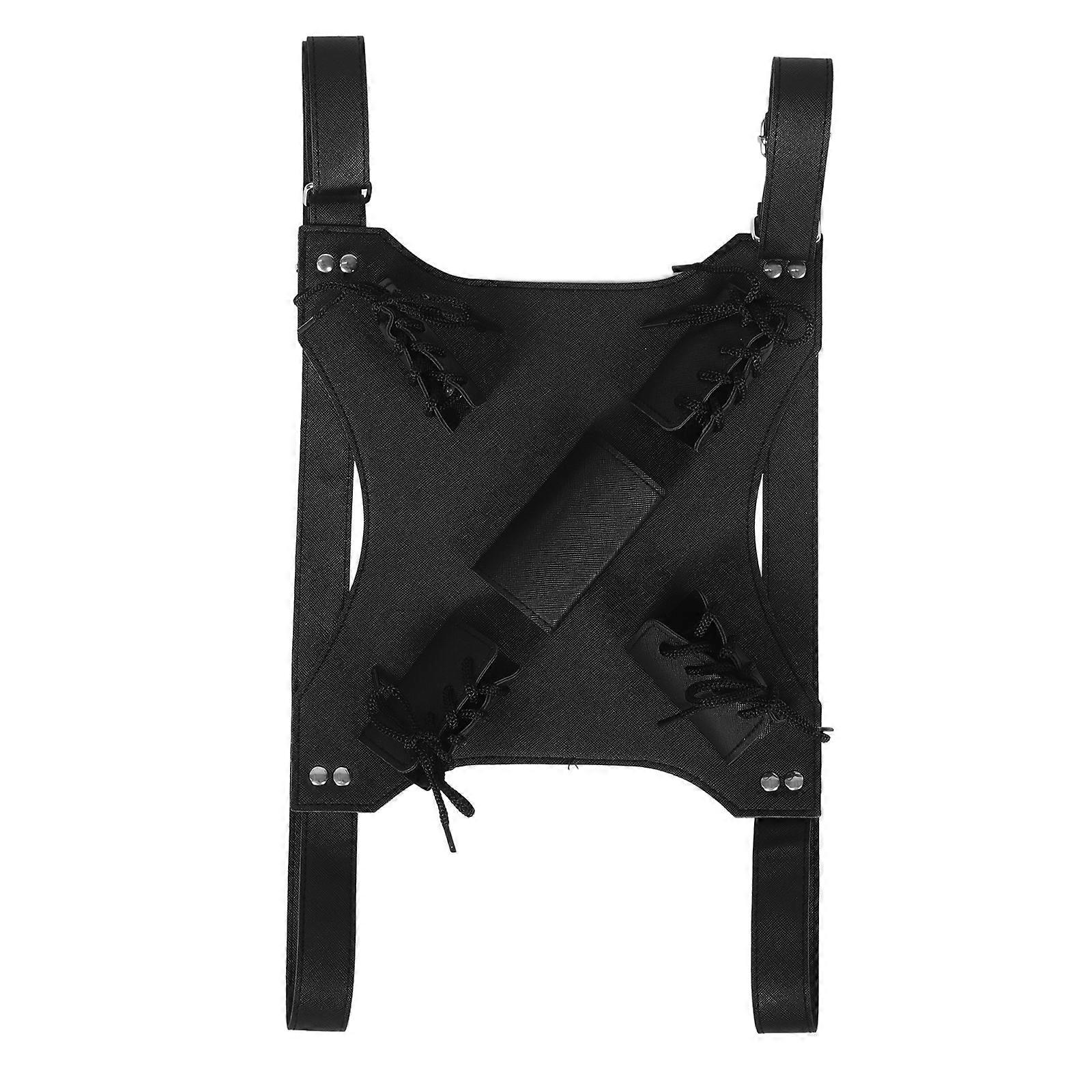 Sword Back Holder for Cosplay Props and Themed Events Made from Black Pu Featuring Adjustable Straps and Dual Sword Capacity 1Set