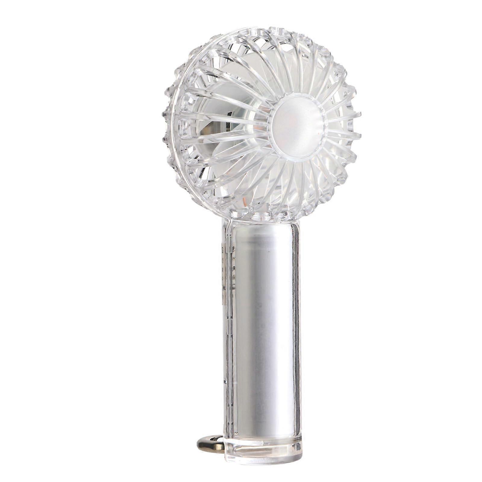 Portable Handheld Mini Fan with Transparent Body and LED Light for Indoor Outdoor Use White