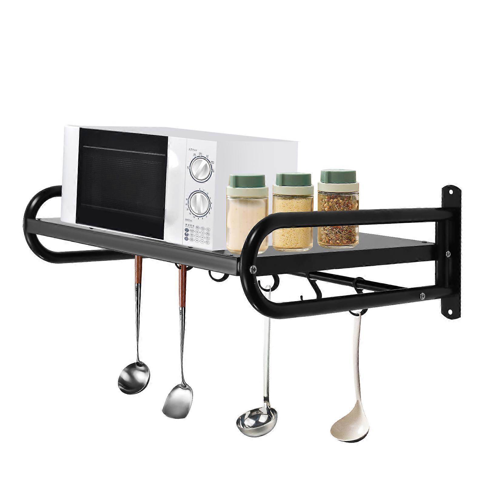 Microwave Shelf Black 53cm/20.87inch Kitchen Rack Microwave Stand with 6 Hooks