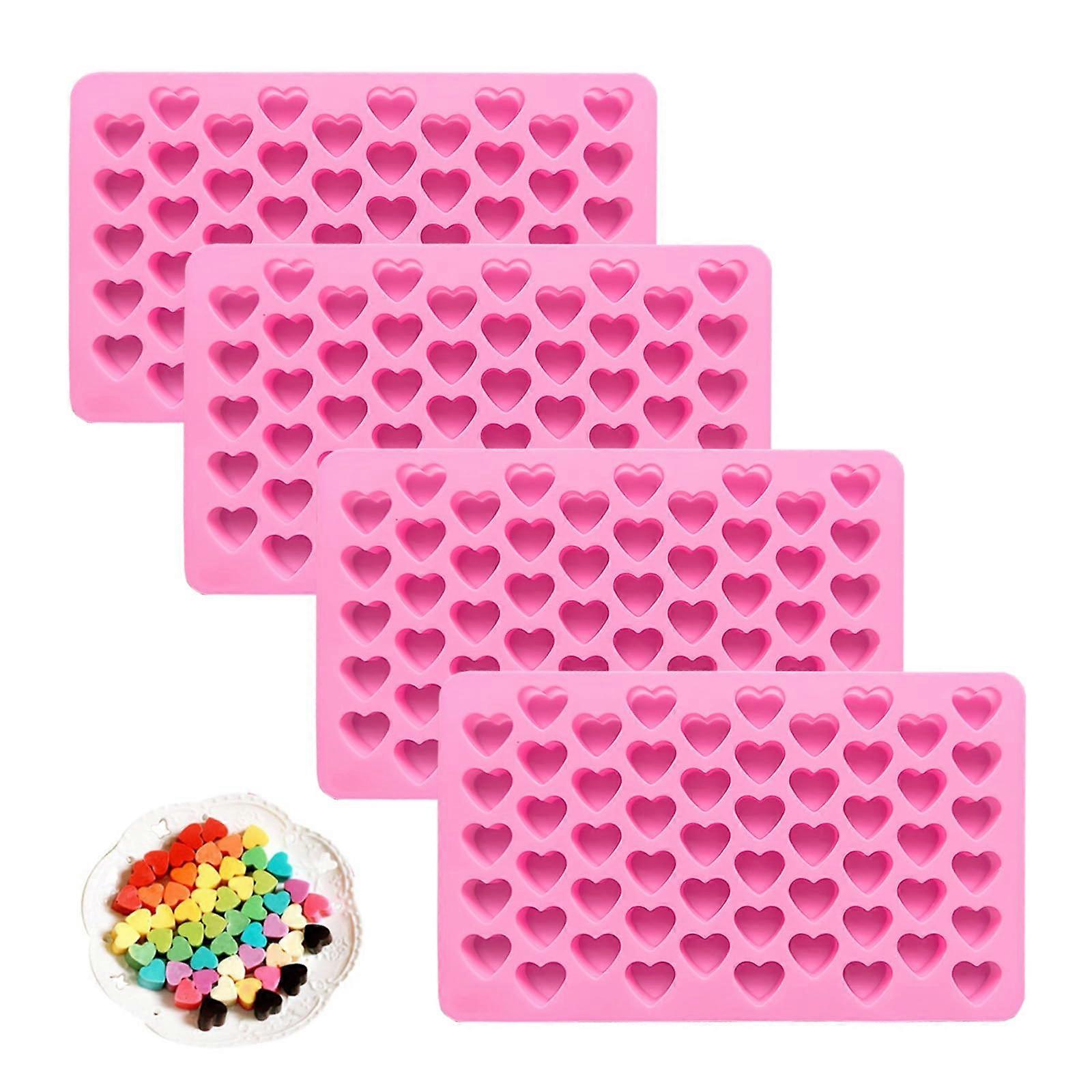 4 Pack 55Cavity Mini Heart Ice Cube Tray Set, Large Capacity Nonstick Silicone Molds for Drinks and Desserts, Pink