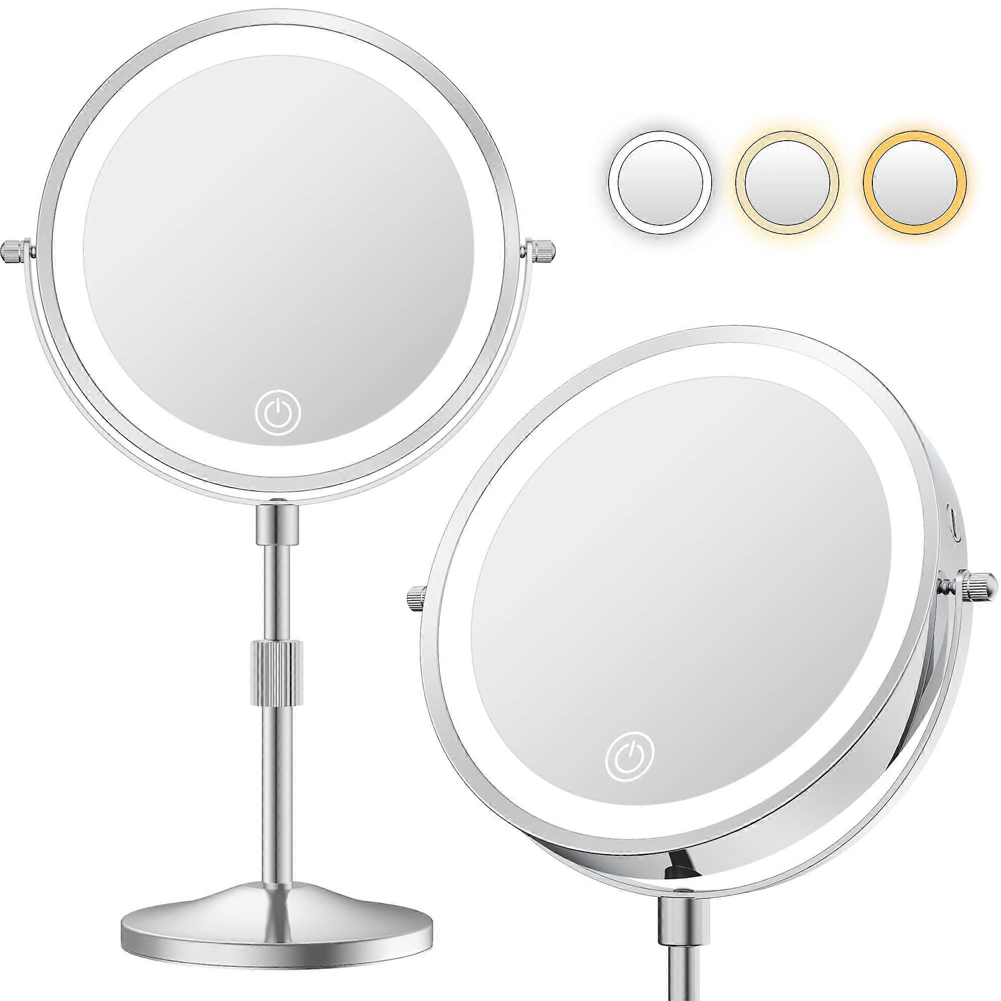 Lighted Makeup Mirror with 20X Magnification, Adjustable Height LED Vanity Mirror, 3Color Dimmable, 360° Swivel, Rechargeable 7 Inch