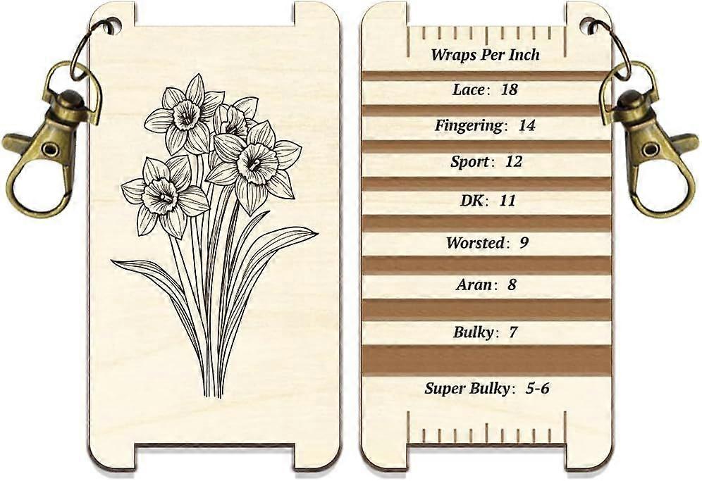 1 Pc Wooden Spinning Control Card Daffodil Pattern Multi-Purpose Spinning Control Tool Decorative Wooden WPI Ruler for Hand Yarn Measurement Crochet T