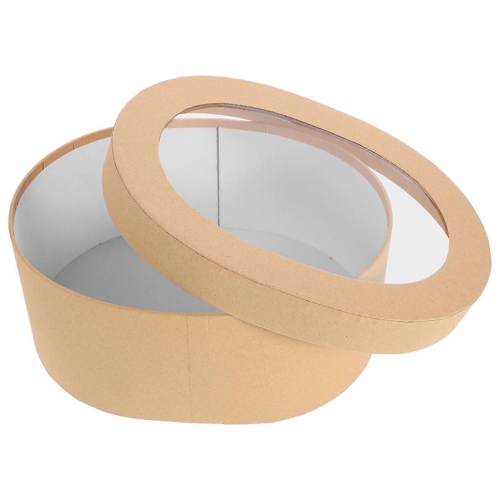 Khaki Paper Oval Present Packing Box for Storage Use Baking Packaging Box with Window
