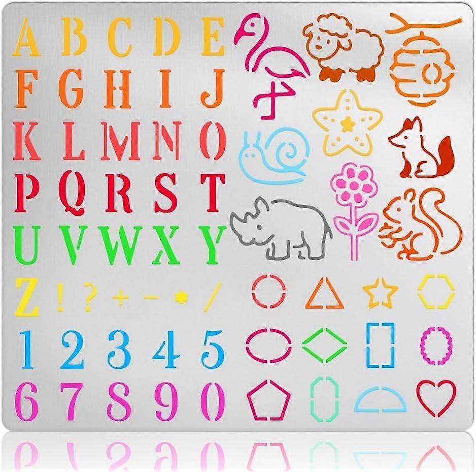 Metal Stencils for Craft Wood Burning Alphabet and Number Stencils Stainless Steel Reusable Template Cute Animal and Geometric Stencil for Journaling 