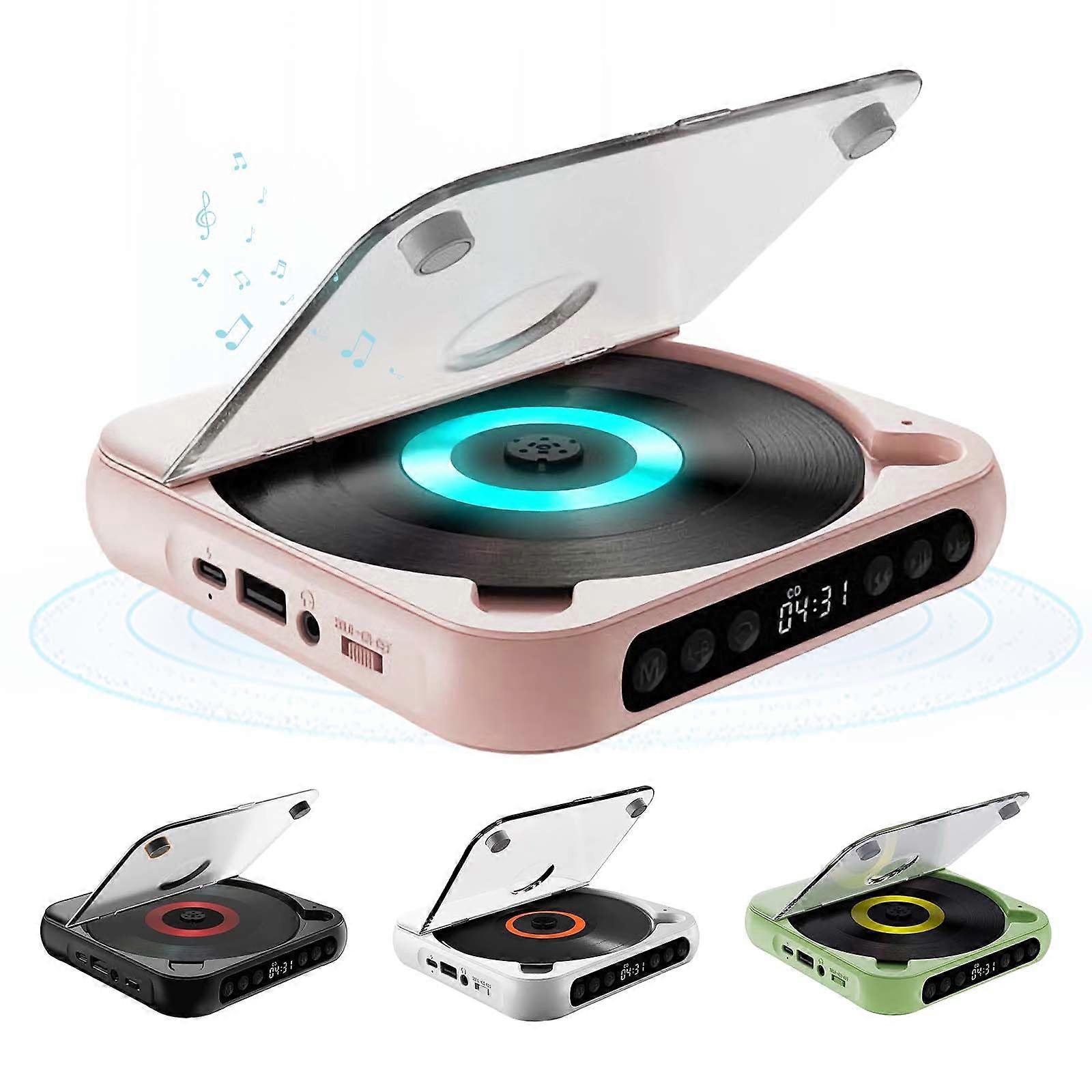 Portable CD Player Bluetooth 5.3 Desktop Retro Design HiFi 2000mAh Battery Supports CD CDR CDRW MP3 Compact Pink