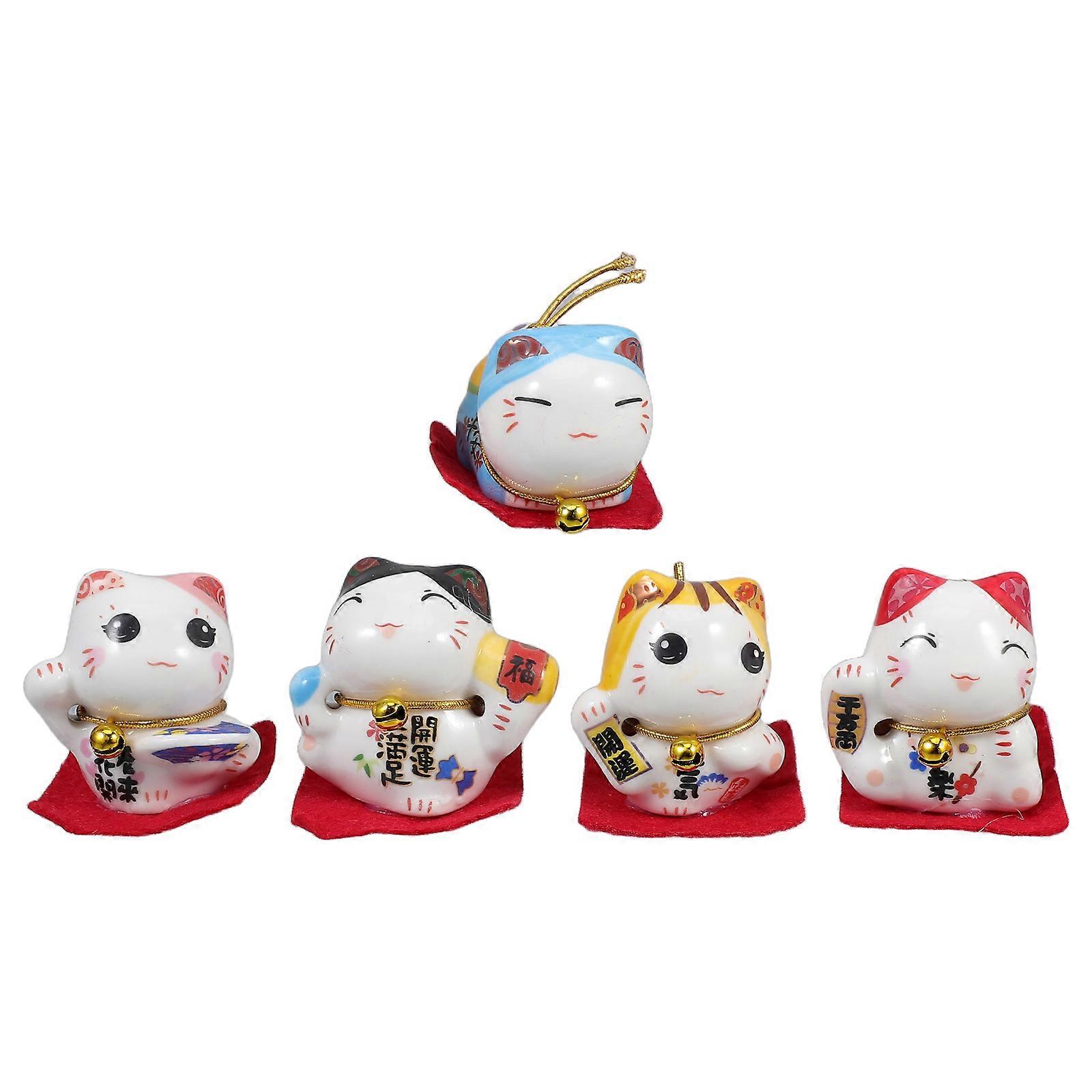 Assorted Color Ceramic Cute Cat Figurines for Car Dashboard 5Pcs Set